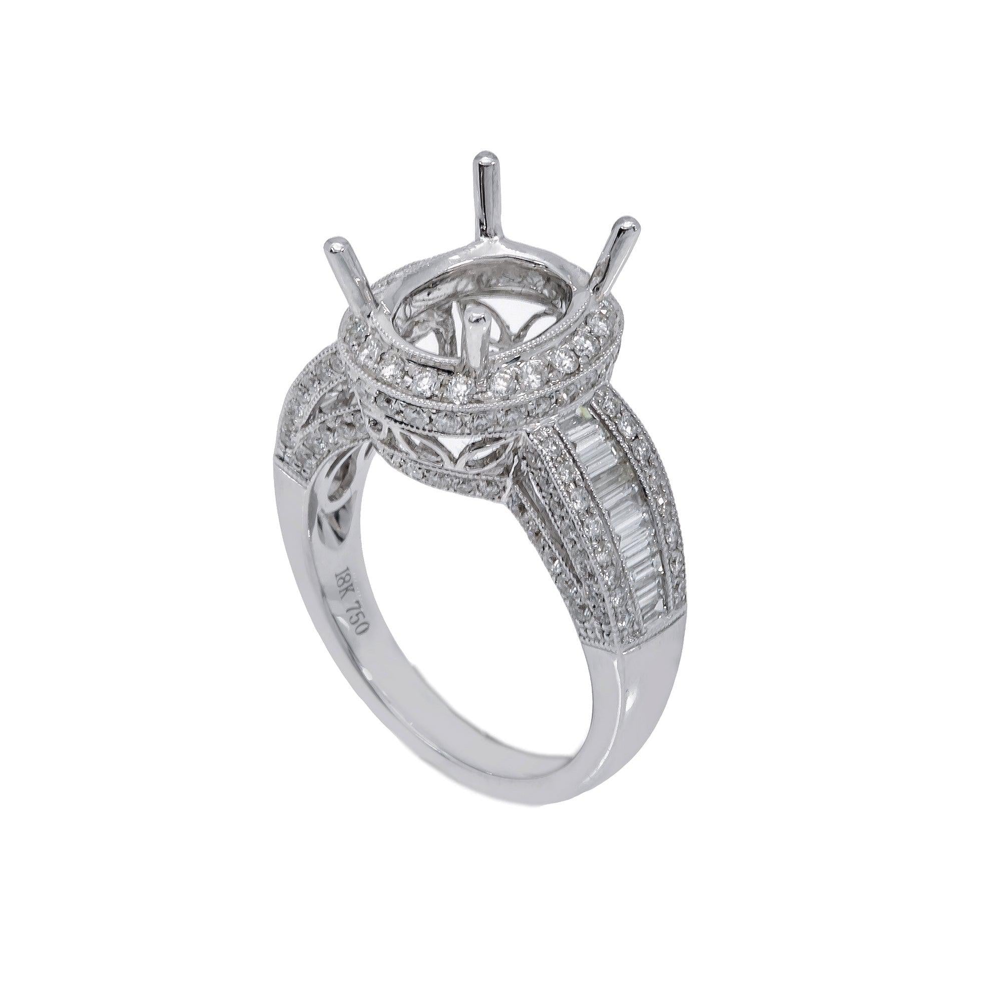18K White Gold Round Diamond Semi-Mount Ring