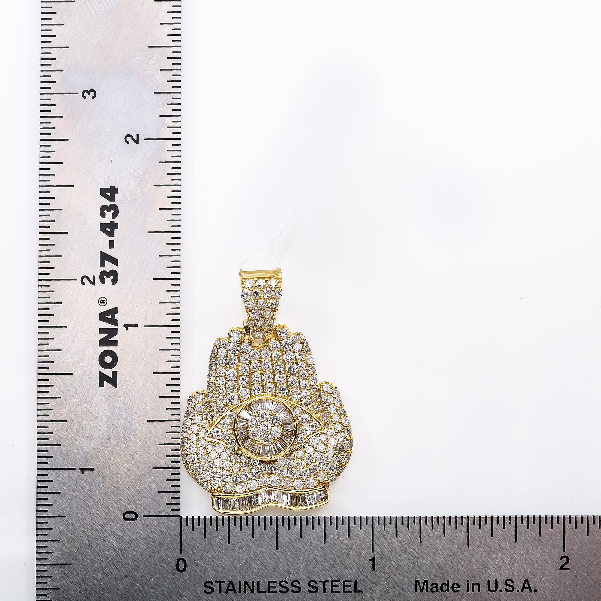 Unisex 14K Yellow Gold Praying Pendant with 2.89 CT Diamonds