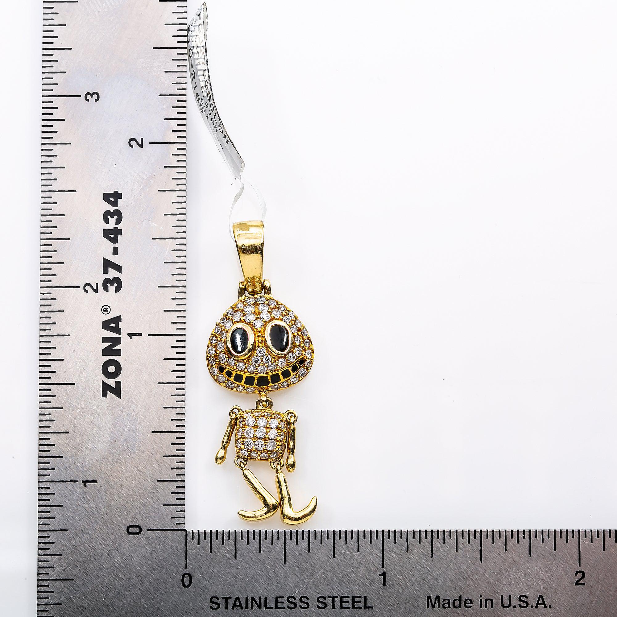Unisex 14K Yellow Gold Emoji Pendant with 1.26 CT Diamonds