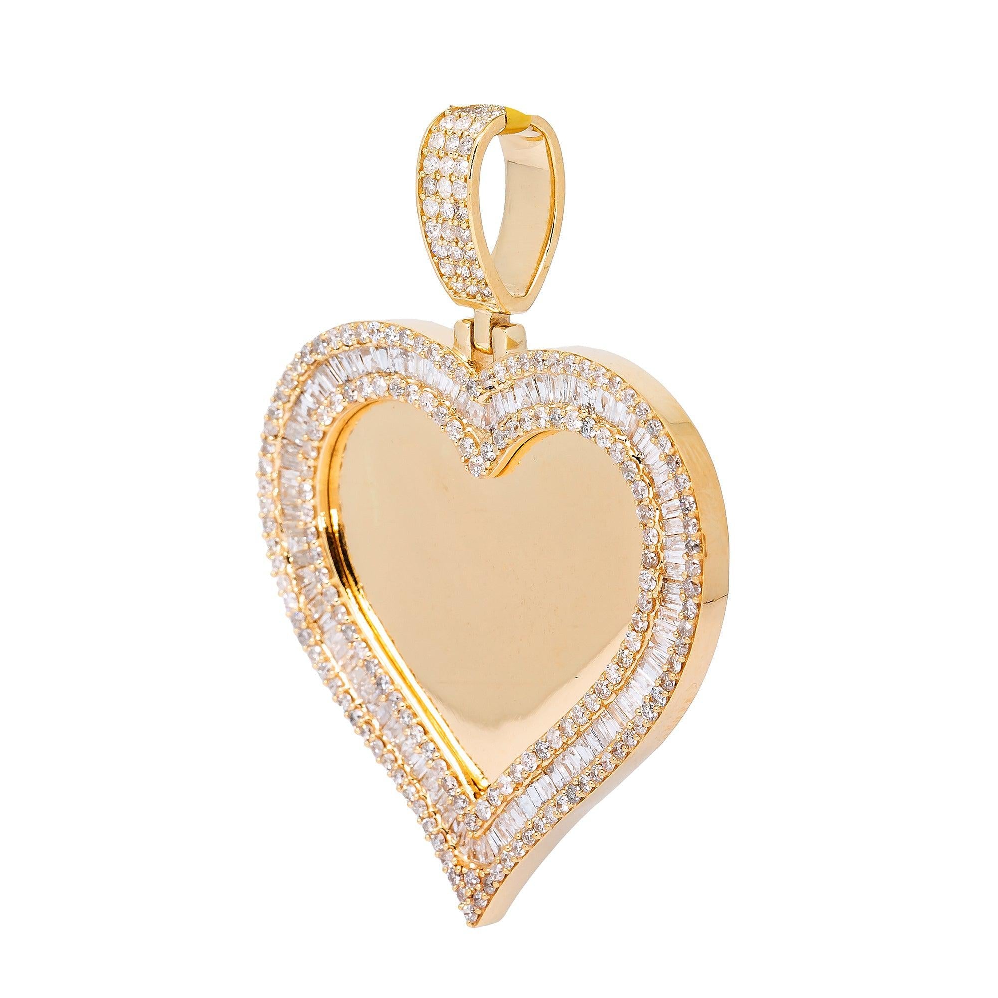14K YELLOW GOLD DIAMOND CUSTOM HEART PICTURE PENDANT 2.33 CT