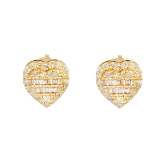 14K GOLD BAGUETTE AND ROUND DIAMOND HEART EARRINGS 0.42 CTW