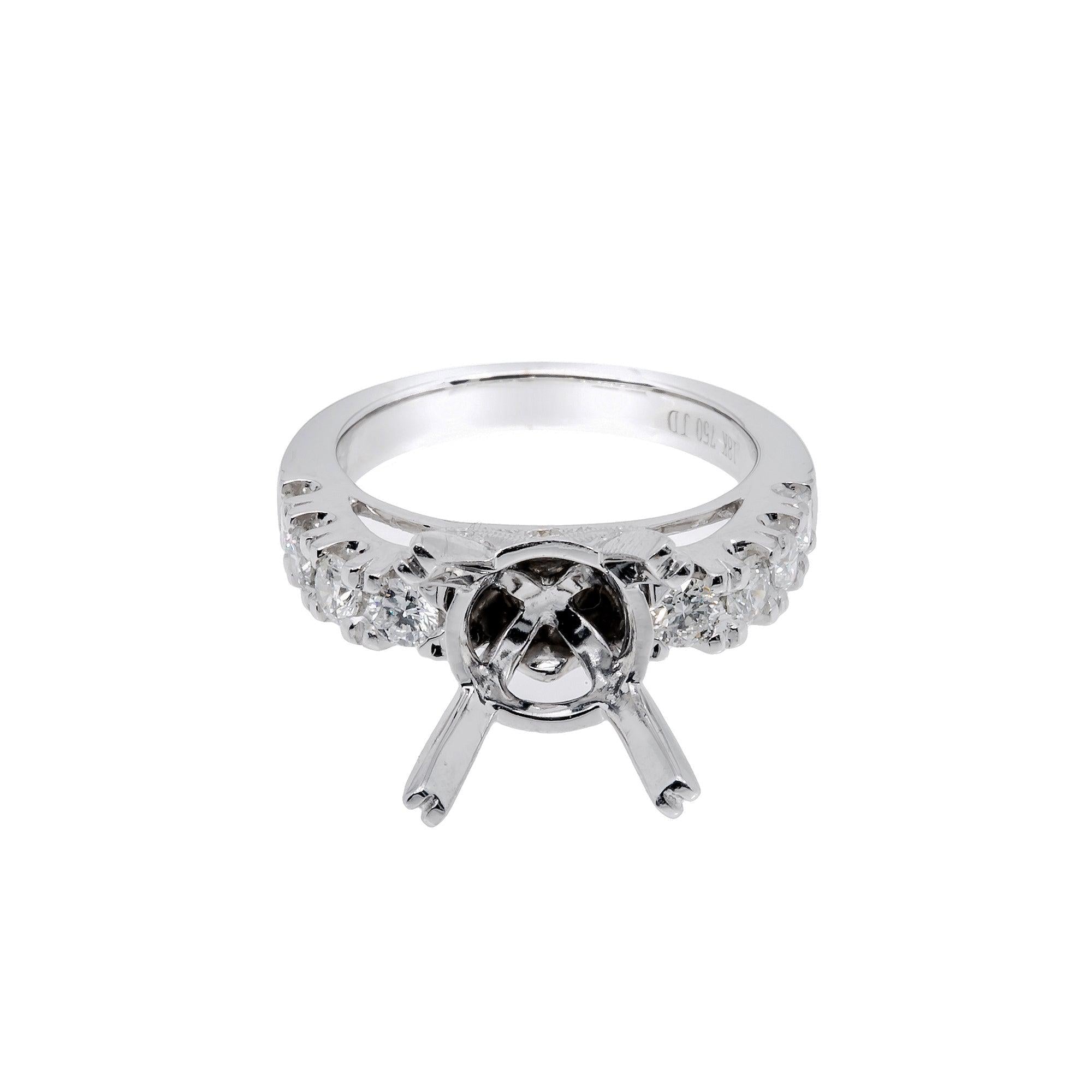 18K White Gold Round Diamond Semi-Mount Ring
