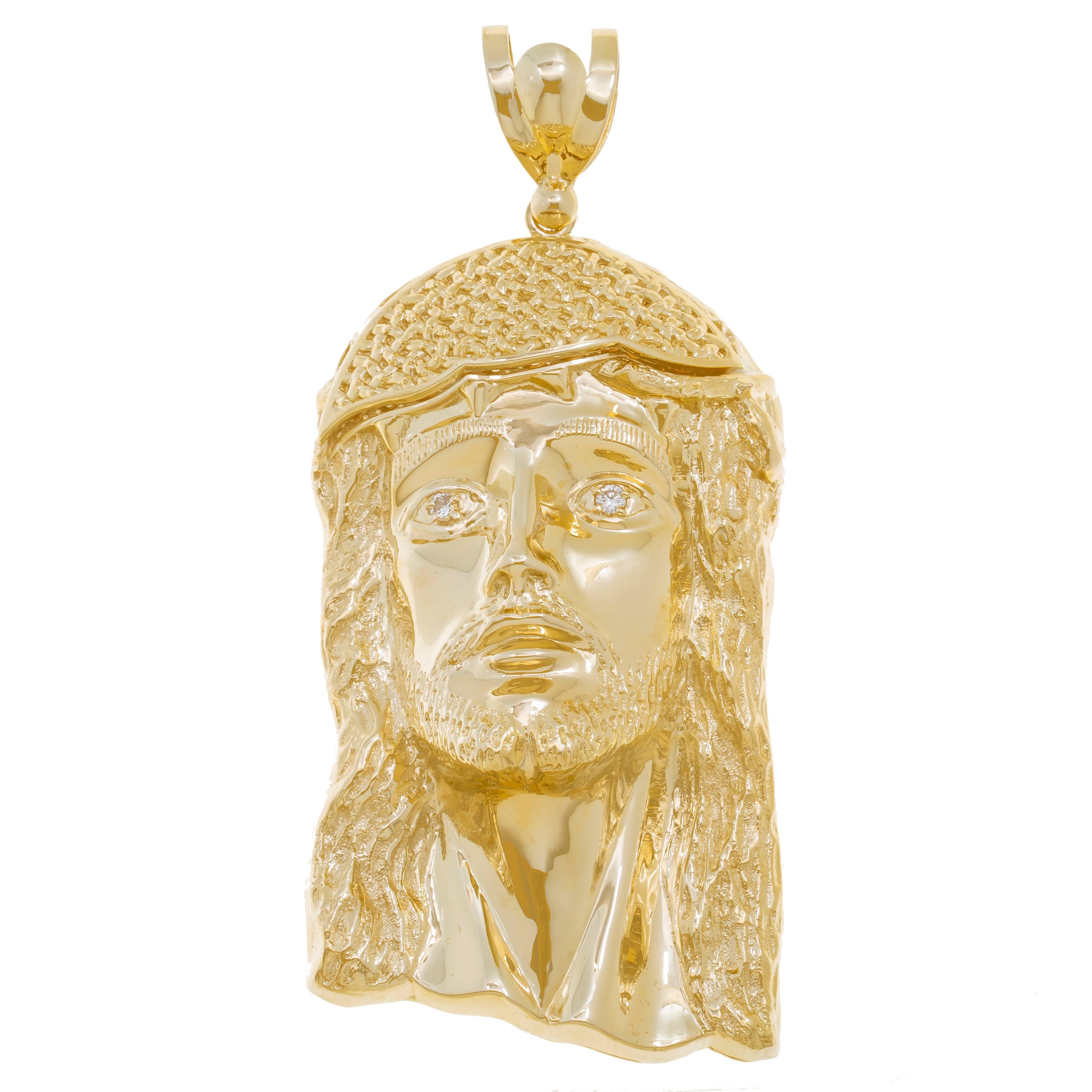 10K GOLD JESUS HEAD DIAMOND EYES PENDANT 132.7G