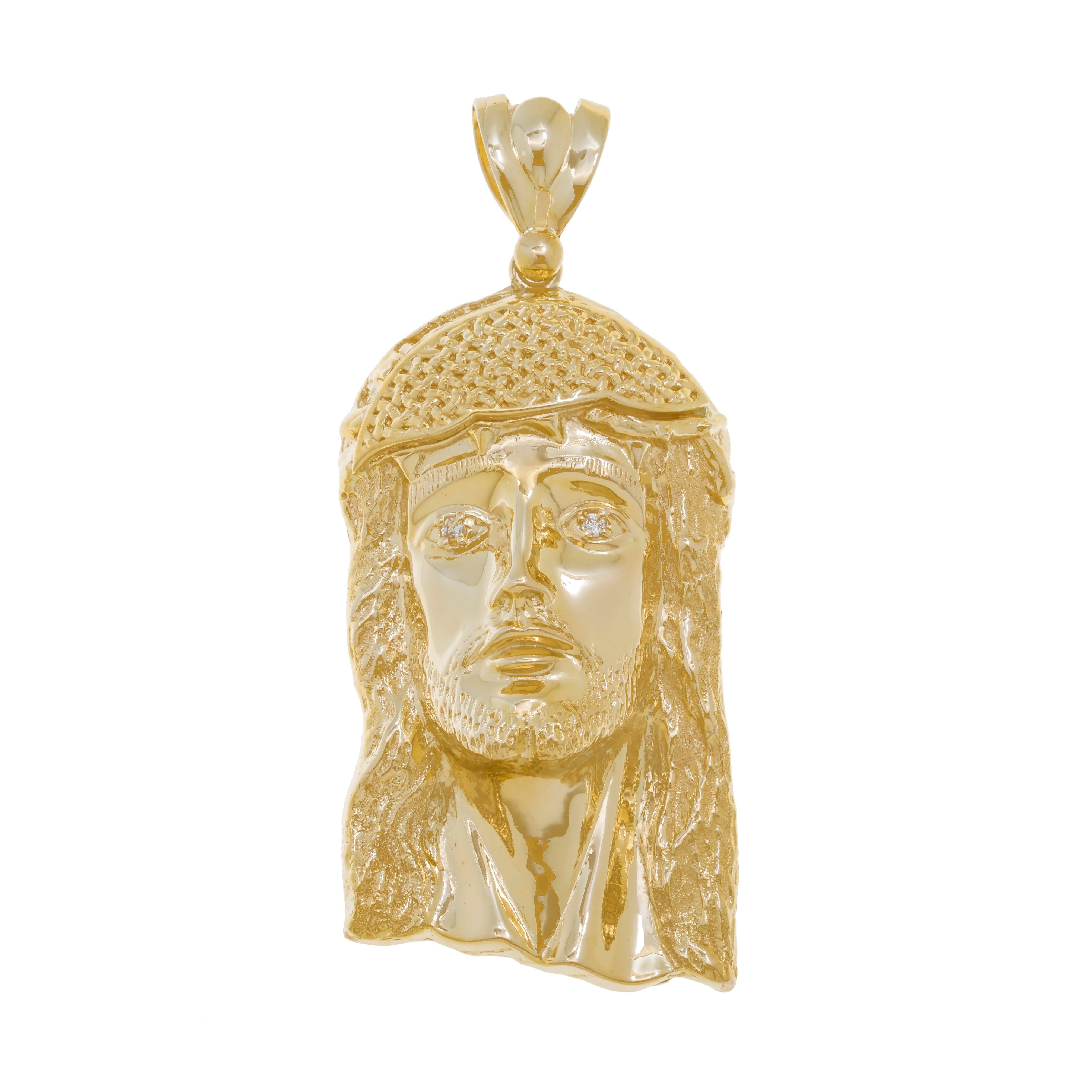 10K GOLD JESUS HEAD DIAMOND EYES PENDANT 45.1G