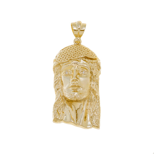 10K GOLD JESUS HEAD DIAMOND EYES PENDANT 29.4G