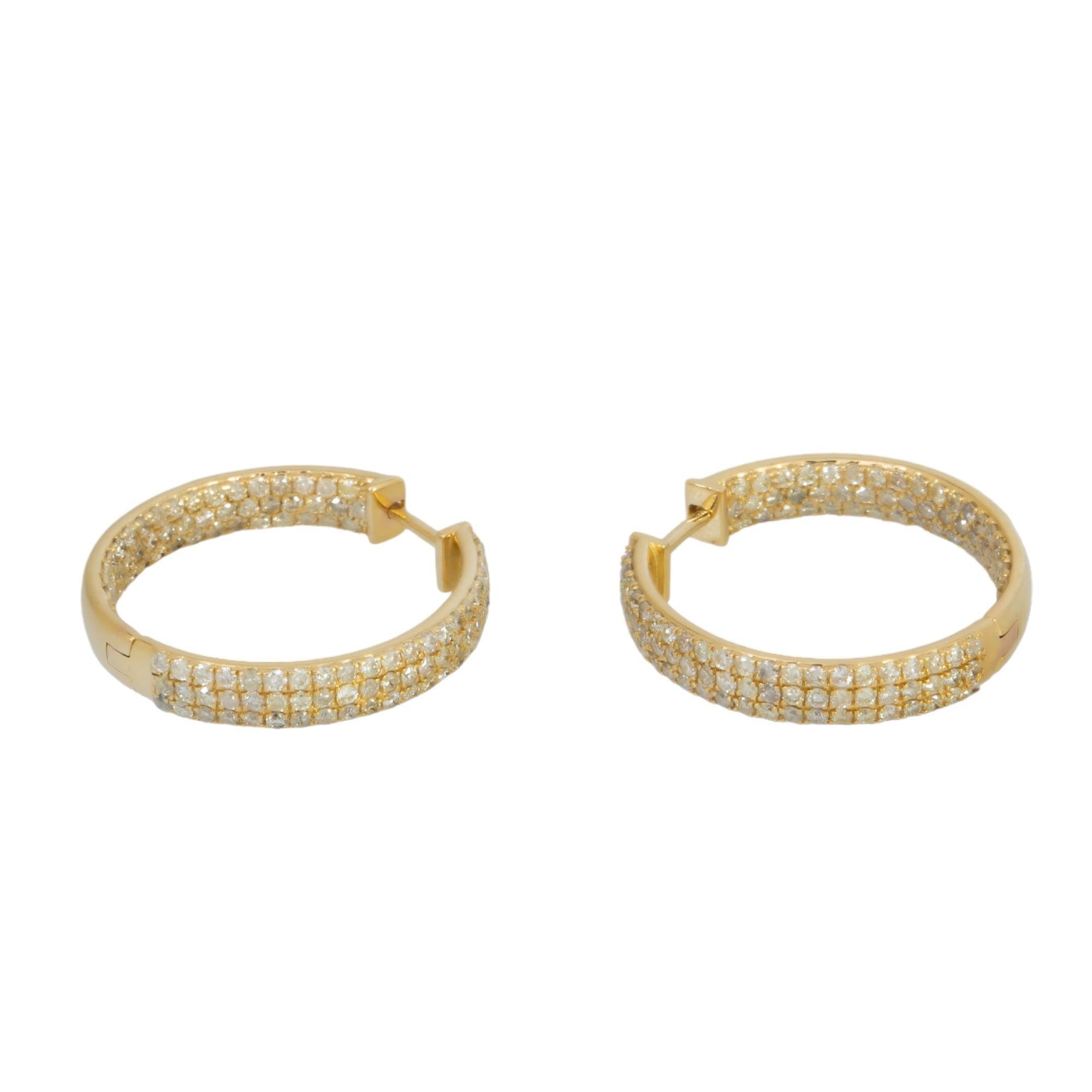 14K GOLD DIAMOND LADIES HOOP EARRINGS 1.14 CTW