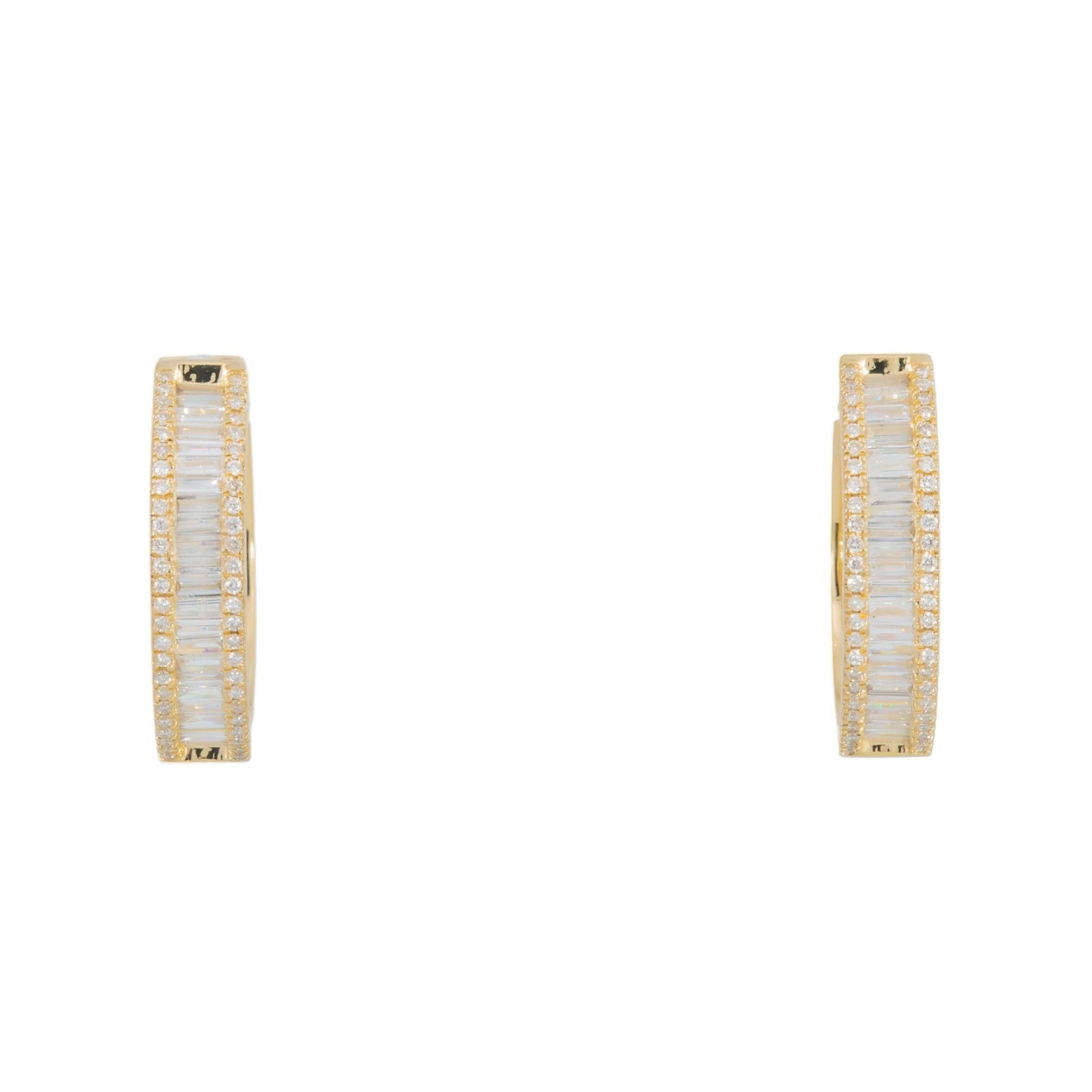 14K GOLD DIAMOND LADIES HOOP EARRINGS 1.18 CTW