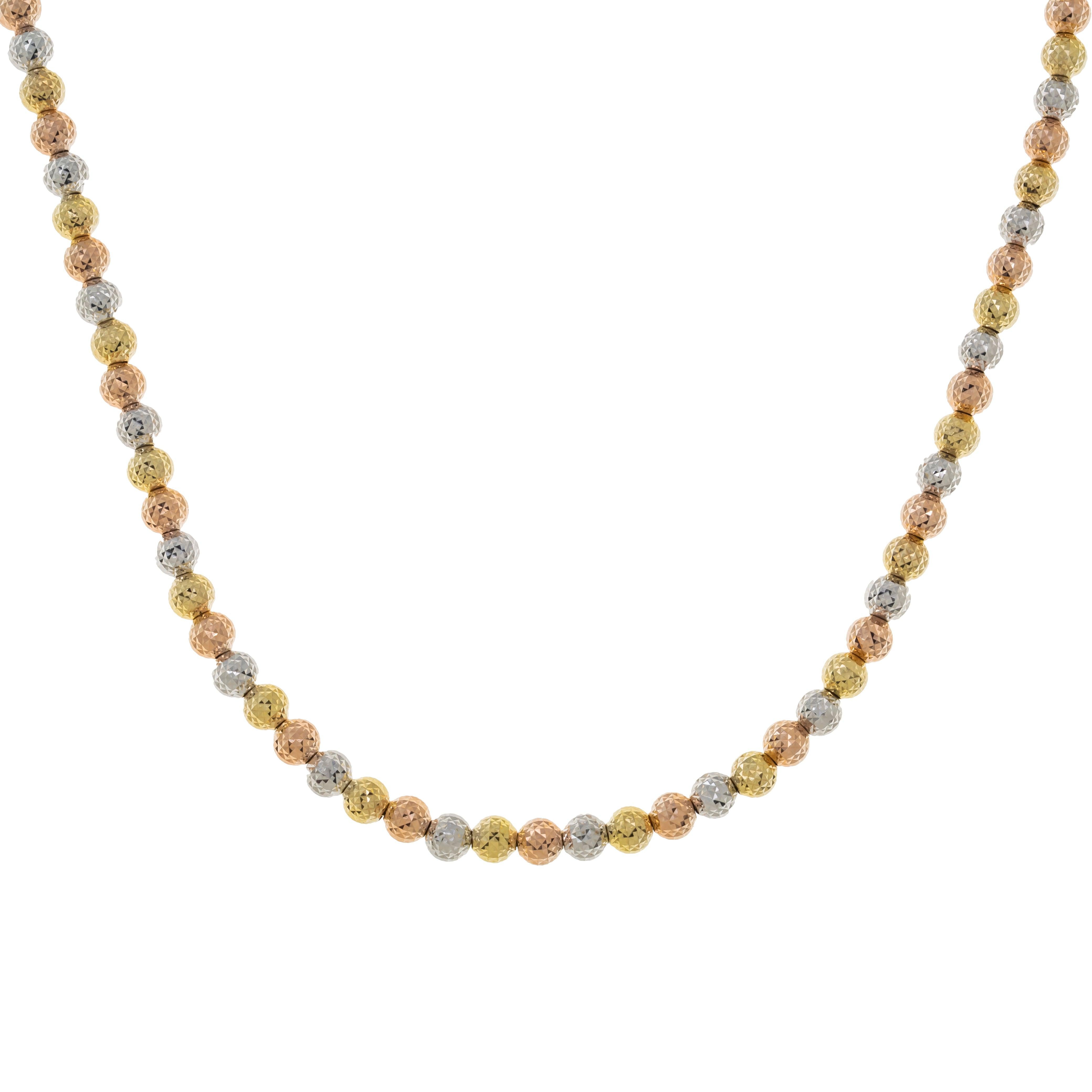 14K GOLD TRI-COLOR 5MM MOON BEAD CHAIN