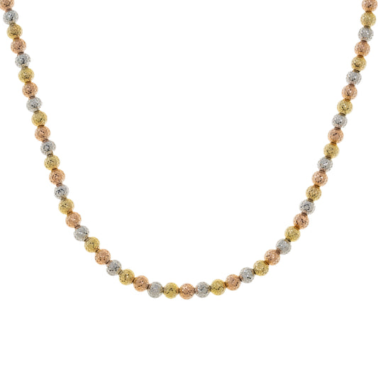 14K GOLD TRI-COLOR 5MM MOON BEAD CHAIN