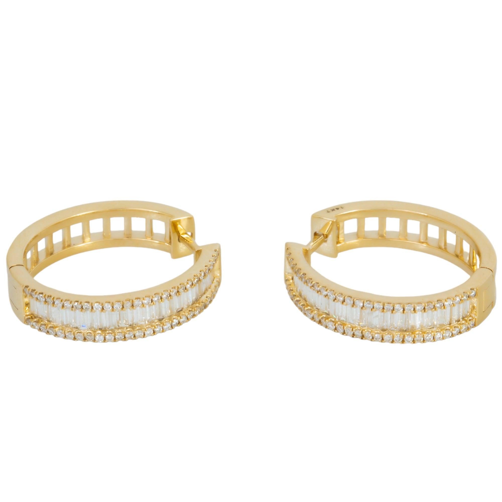 14K GOLD DIAMOND LADIES HOOP EARRINGS 1.18 CTW