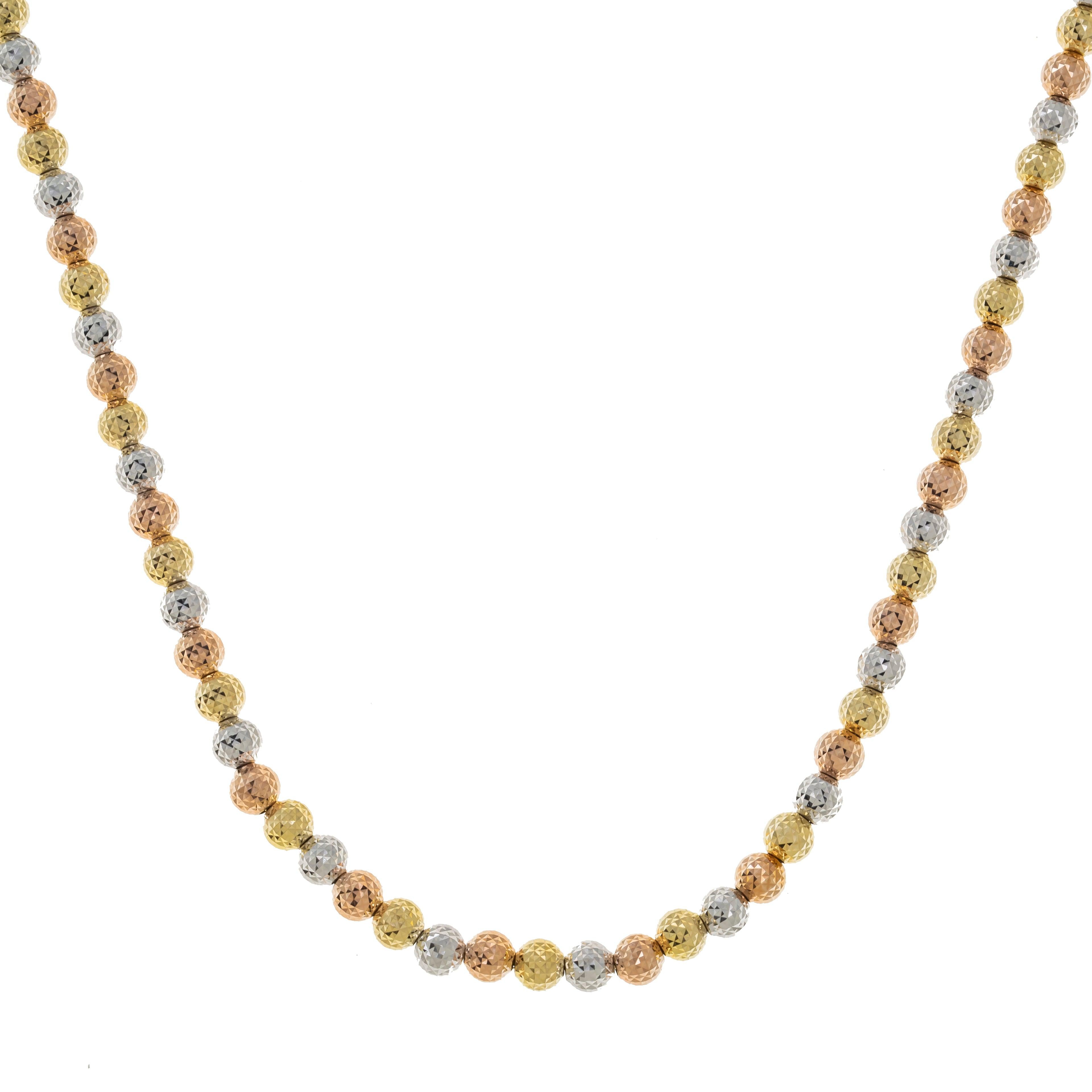 14K GOLD TRI-COLOR 4MM MOON BEAD CHAIN