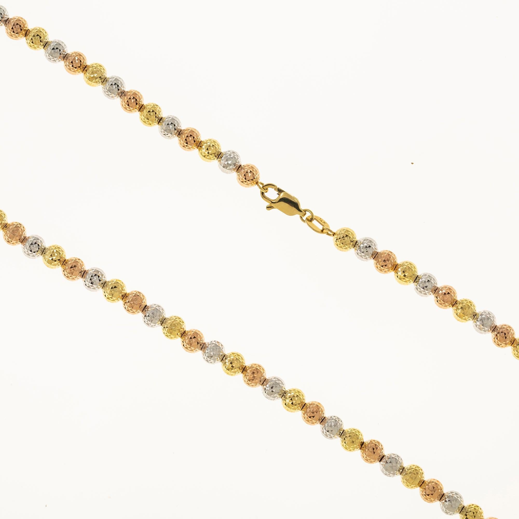 14K GOLD TRI-COLOR 4MM MOON BEAD CHAIN