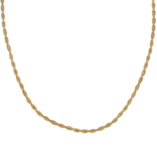 14K GOLD TRI-COLOR DIAMOND CUT BEADED ROPE CHAIN