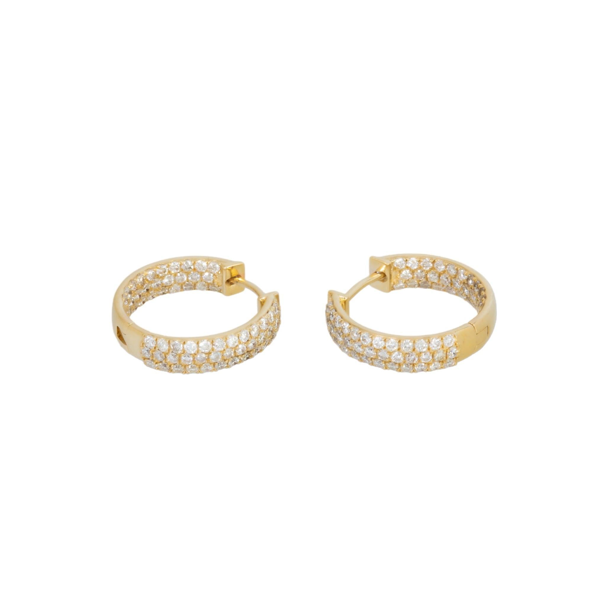 14K GOLD DIAMOND LADIES HOOP EARRINGS 0.82 CTW