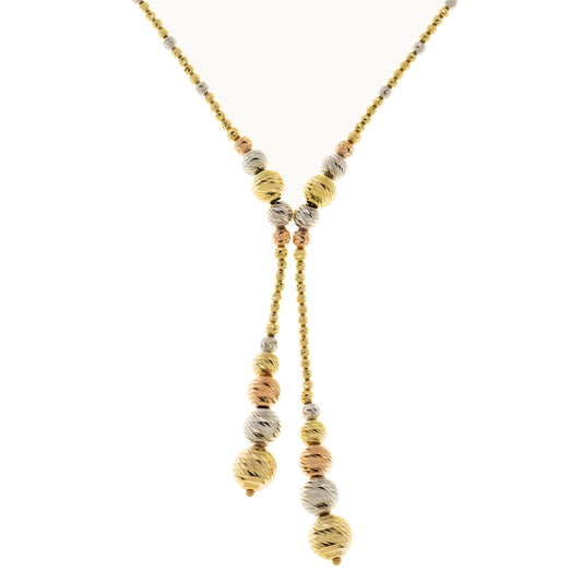 14K GOLD TRI-COLOR 2MM MOON BEAD LARIAT CHAIN