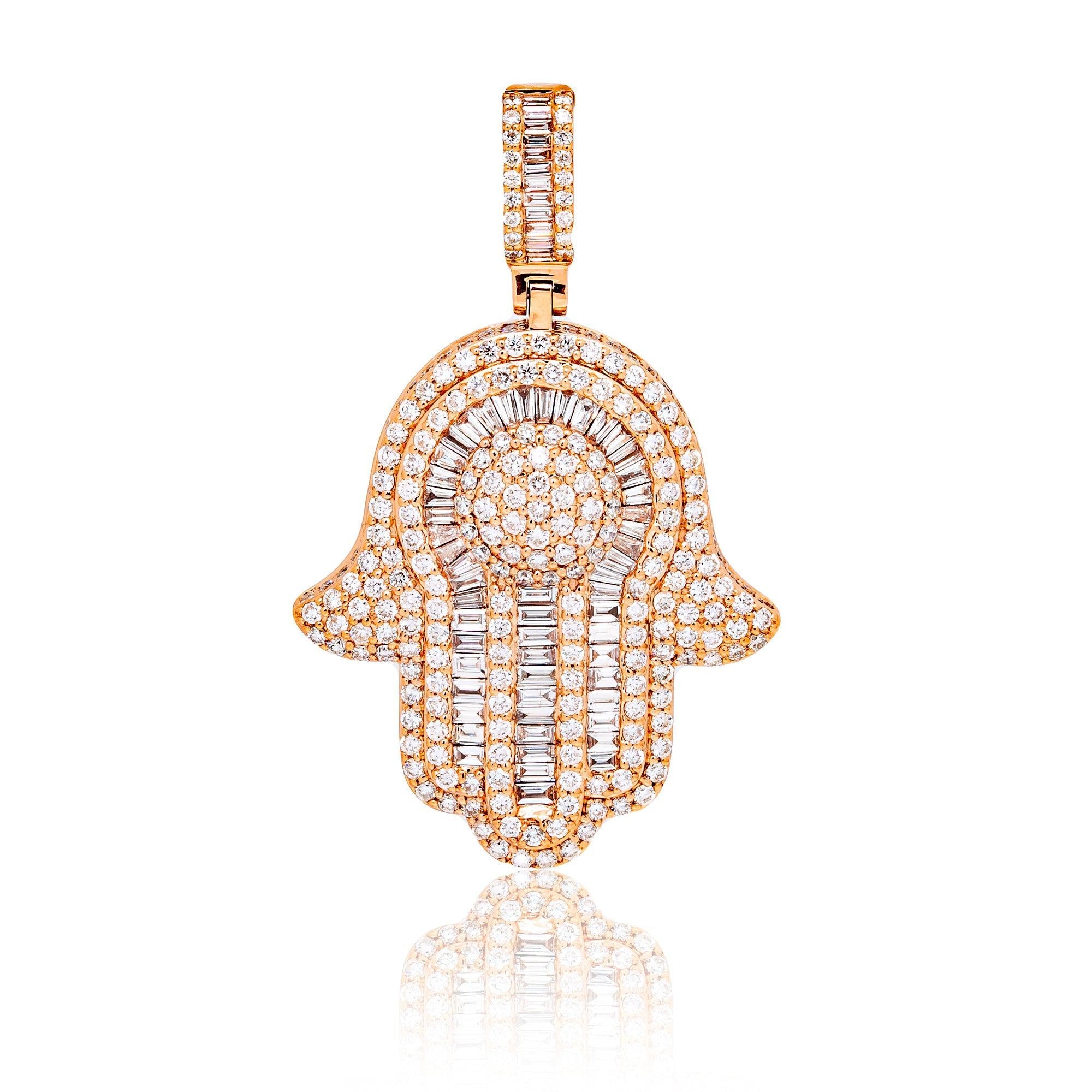Unisex 14K Rose Gold Hamsa Pendant with 6.30 CT Diamonds
