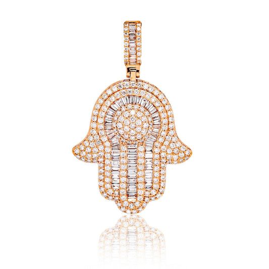 Unisex 14K Rose Gold Hamsa Pendant with 6.30 CT Diamonds