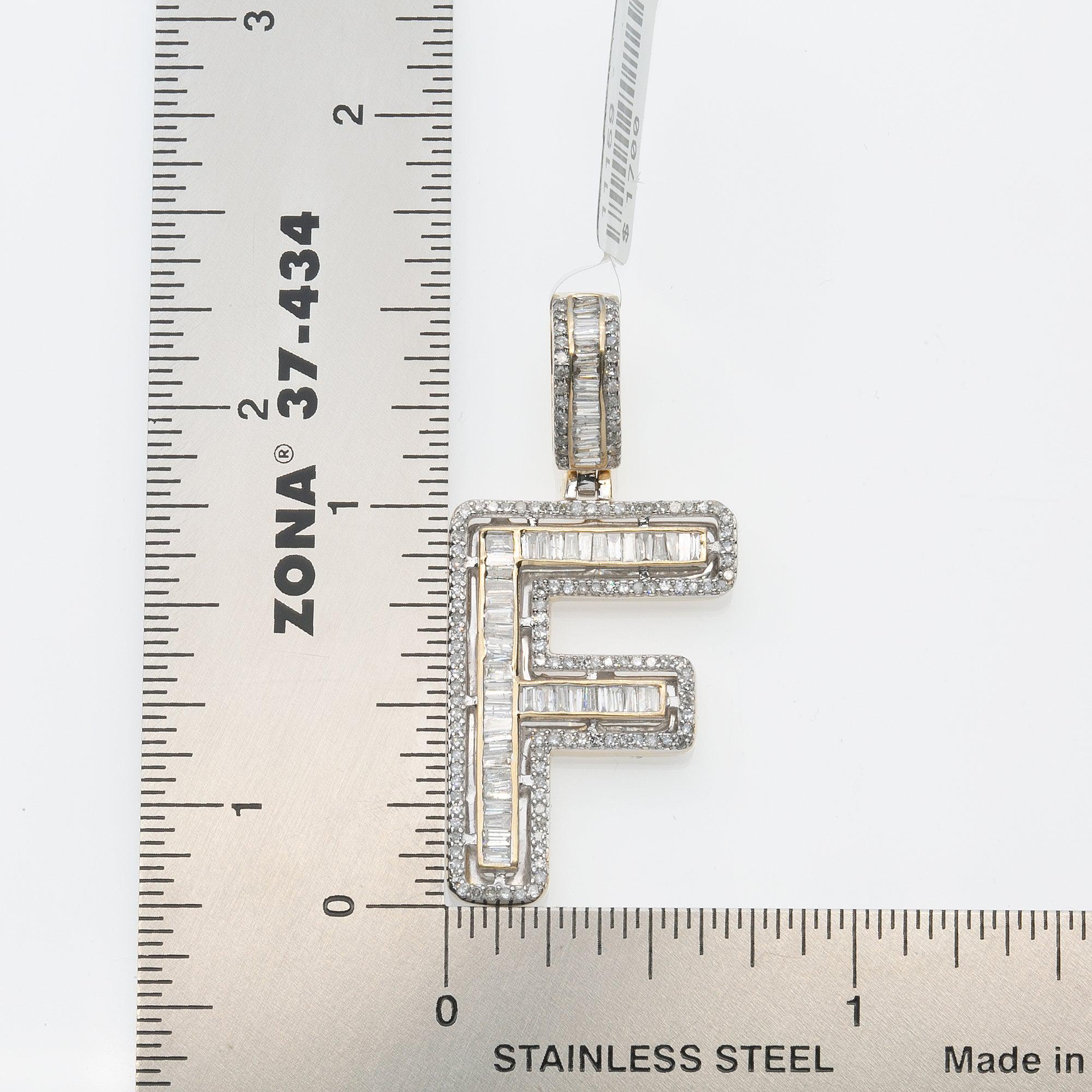 14K YELLOW GOLD UNISEX LETTER F WITH 0.94 CT DIAMONDS