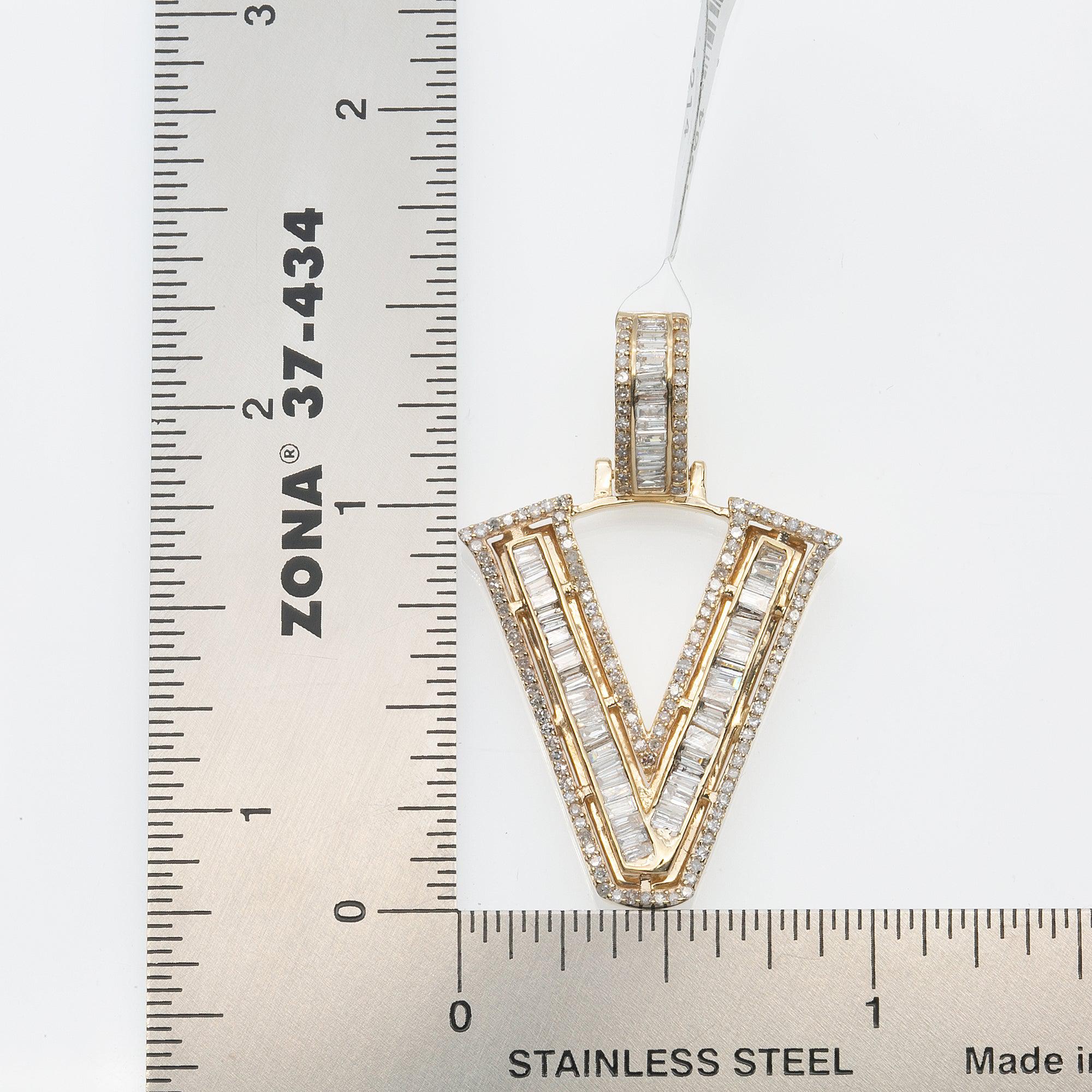 14K YELLOW GOLD UNISEX LETTER V WITH 1.00 CT DIAMONDS
