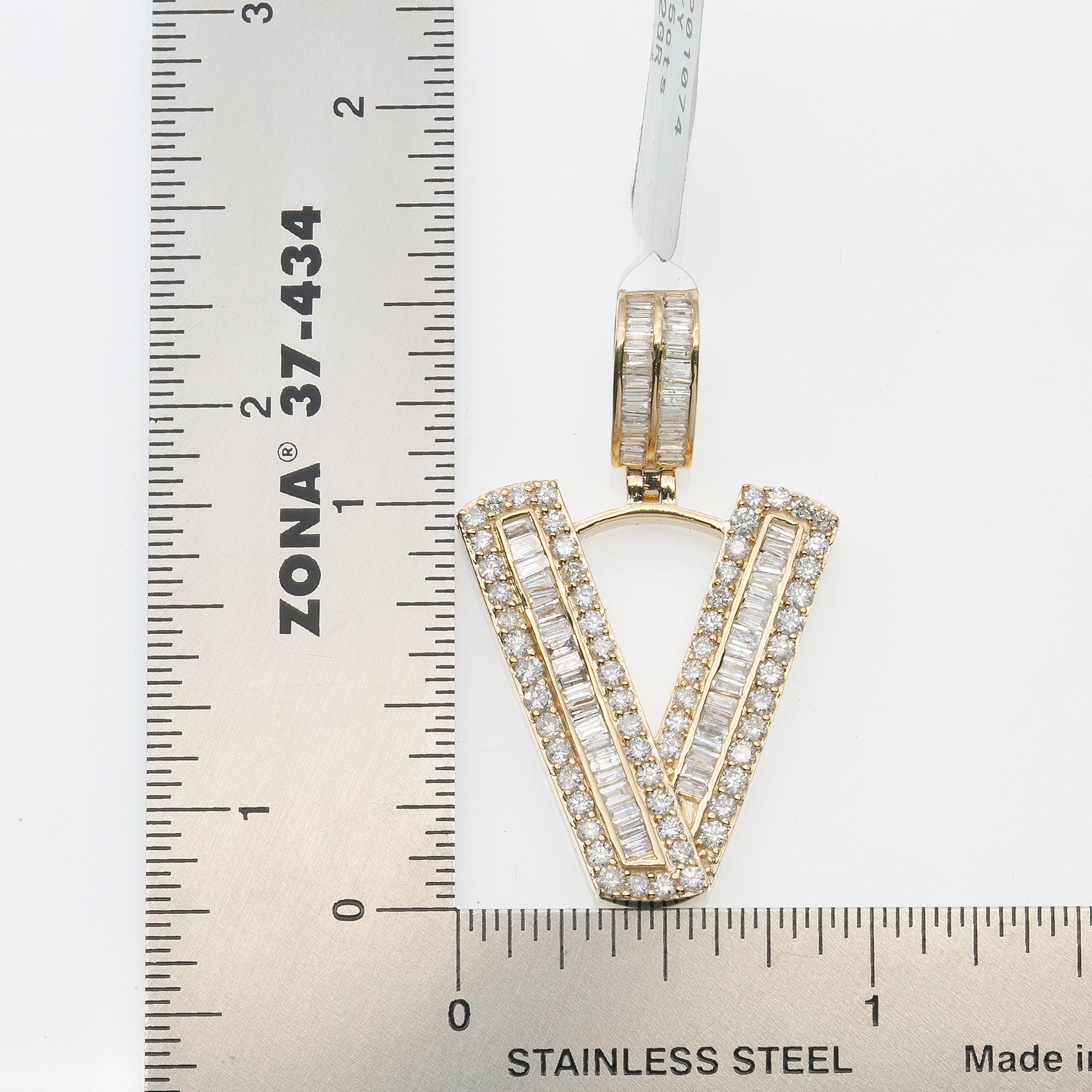 14K YELLOW GOLD UNISEX LETTER V WITH 2.25 CT DIAMONDS