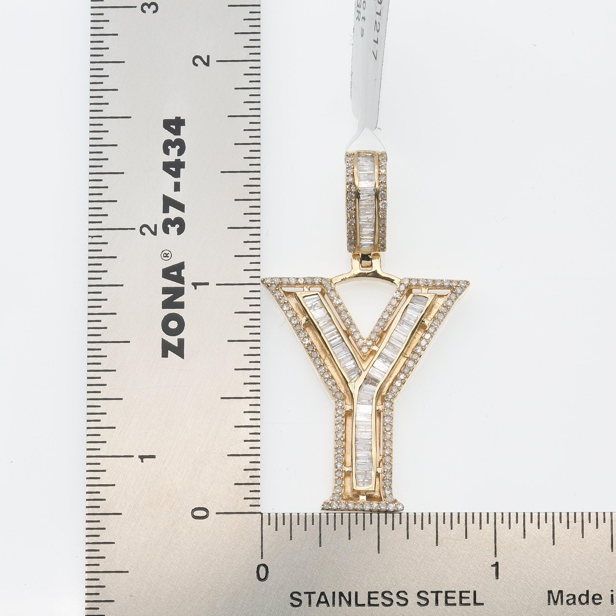 14K YELLOW GOLD UNISEX LETTER Y WITH 0.87 CT DIAMONDS