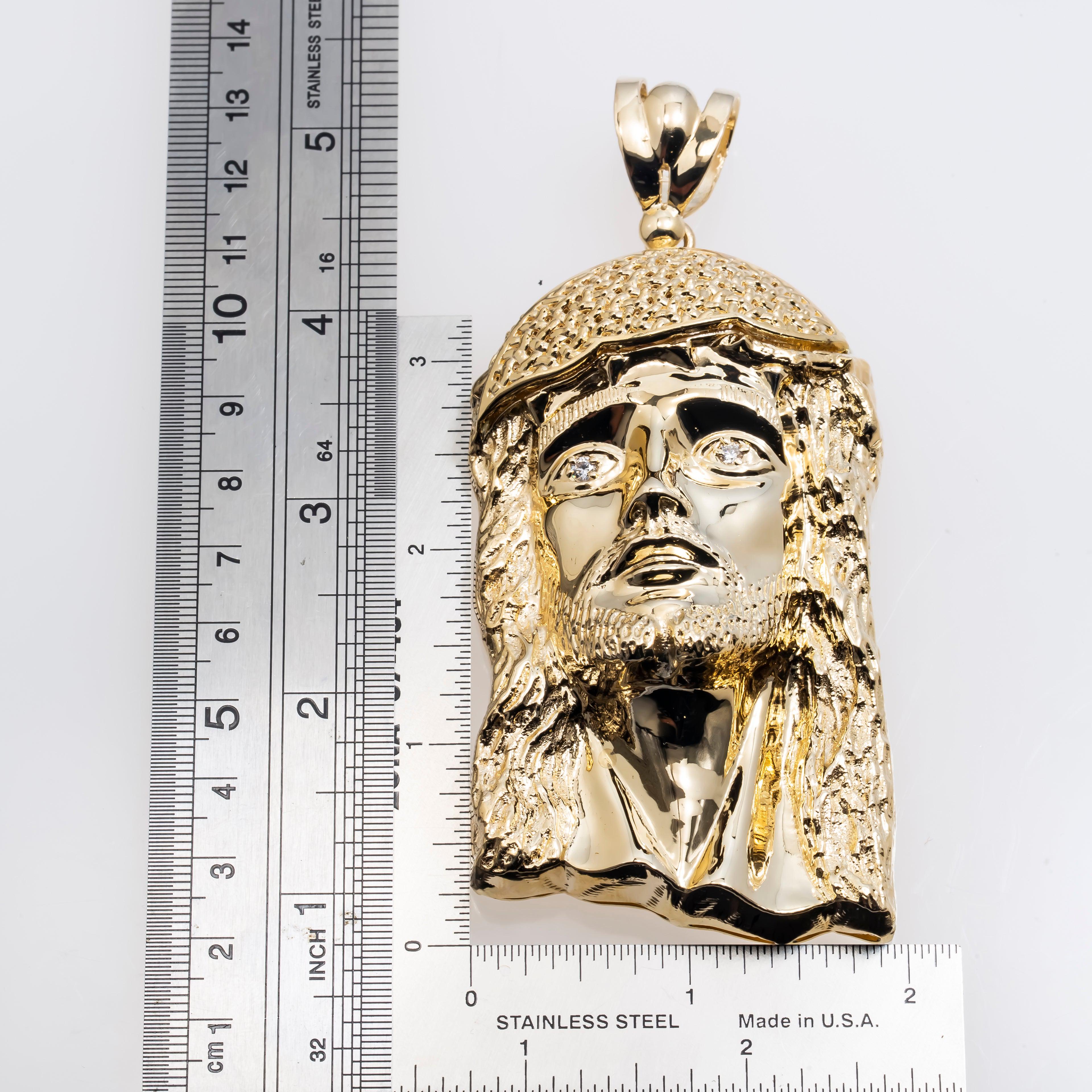 10K GOLD JESUS HEAD DIAMOND EYES PENDANT 77.0G