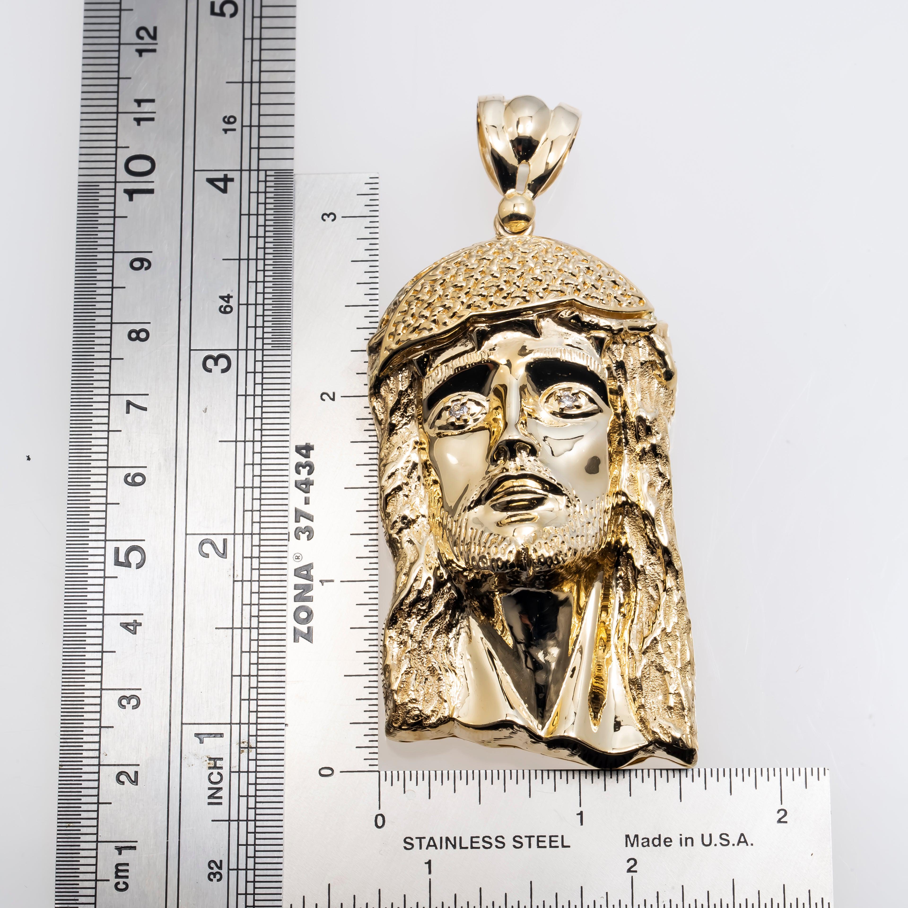 10K GOLD JESUS HEAD DIAMOND EYES PENDANT 45.1G