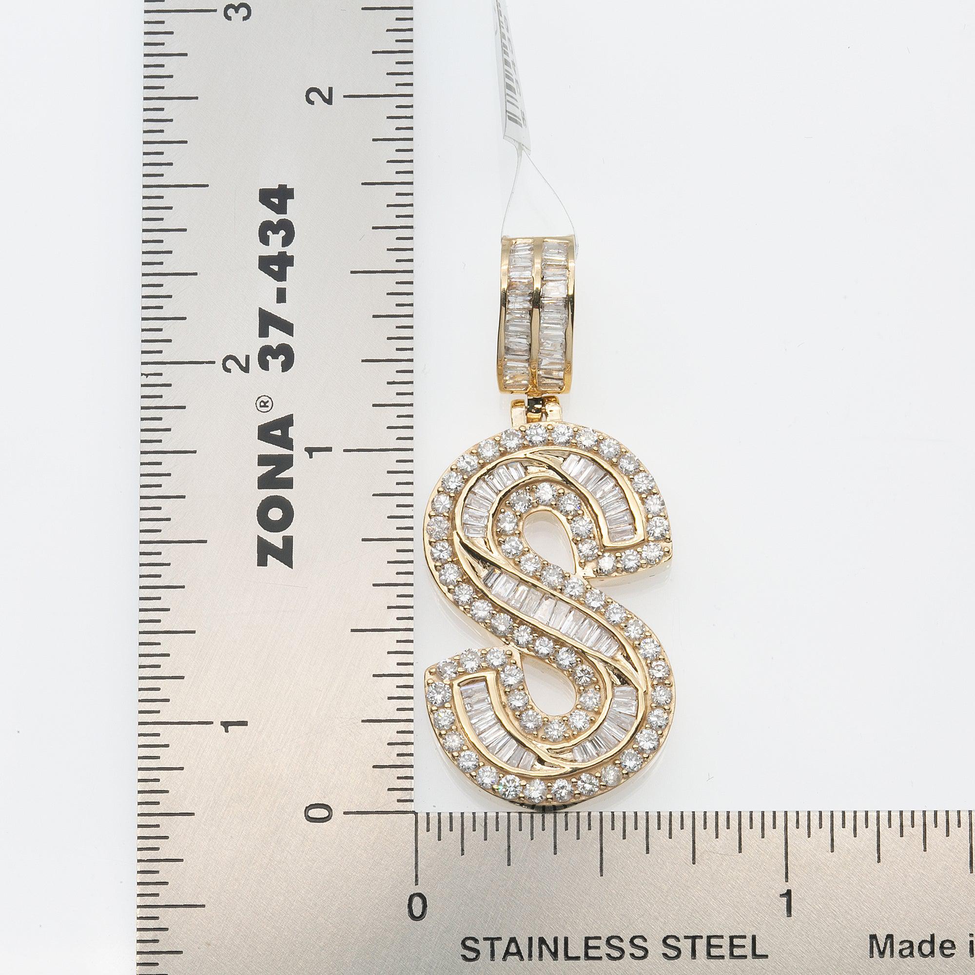 14K YELLOW GOLD UNISEX LETTER S WITH 2.57 CT DIAMONDS
