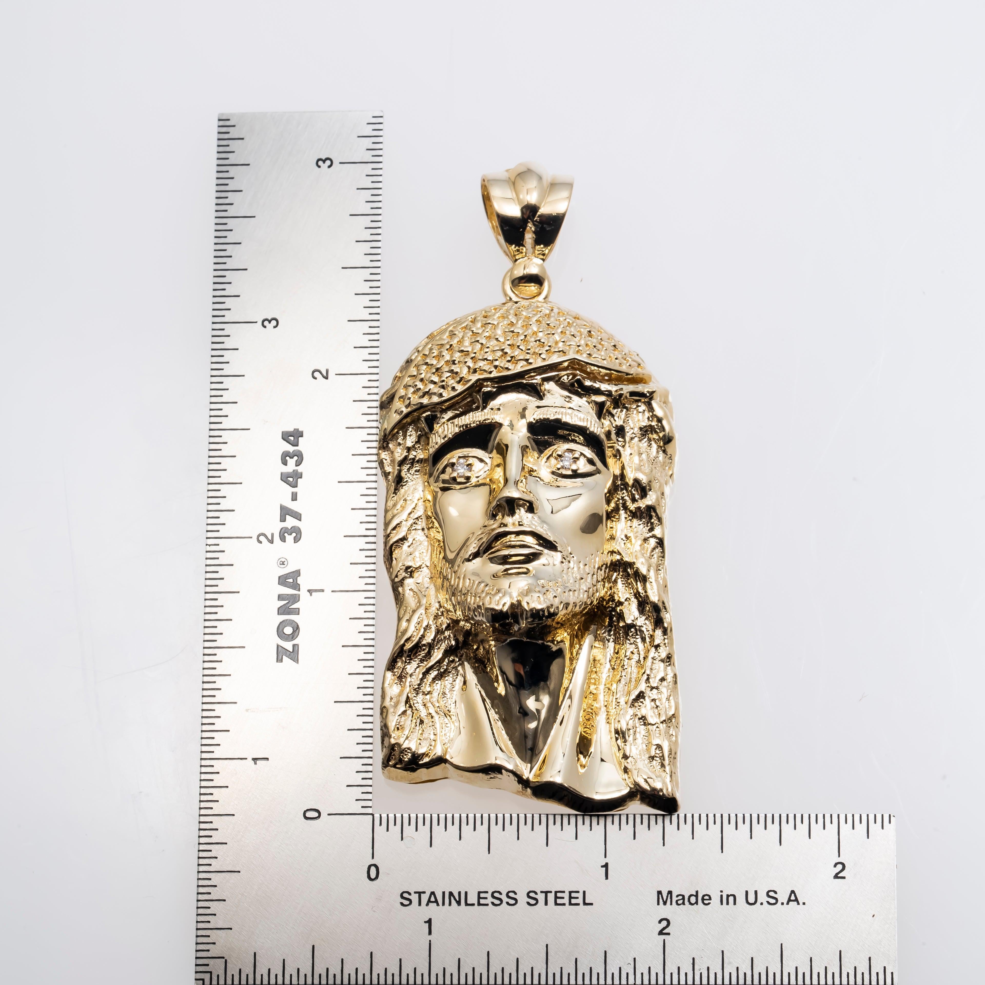 10K GOLD JESUS HEAD DIAMOND EYES PENDANT 29.4G