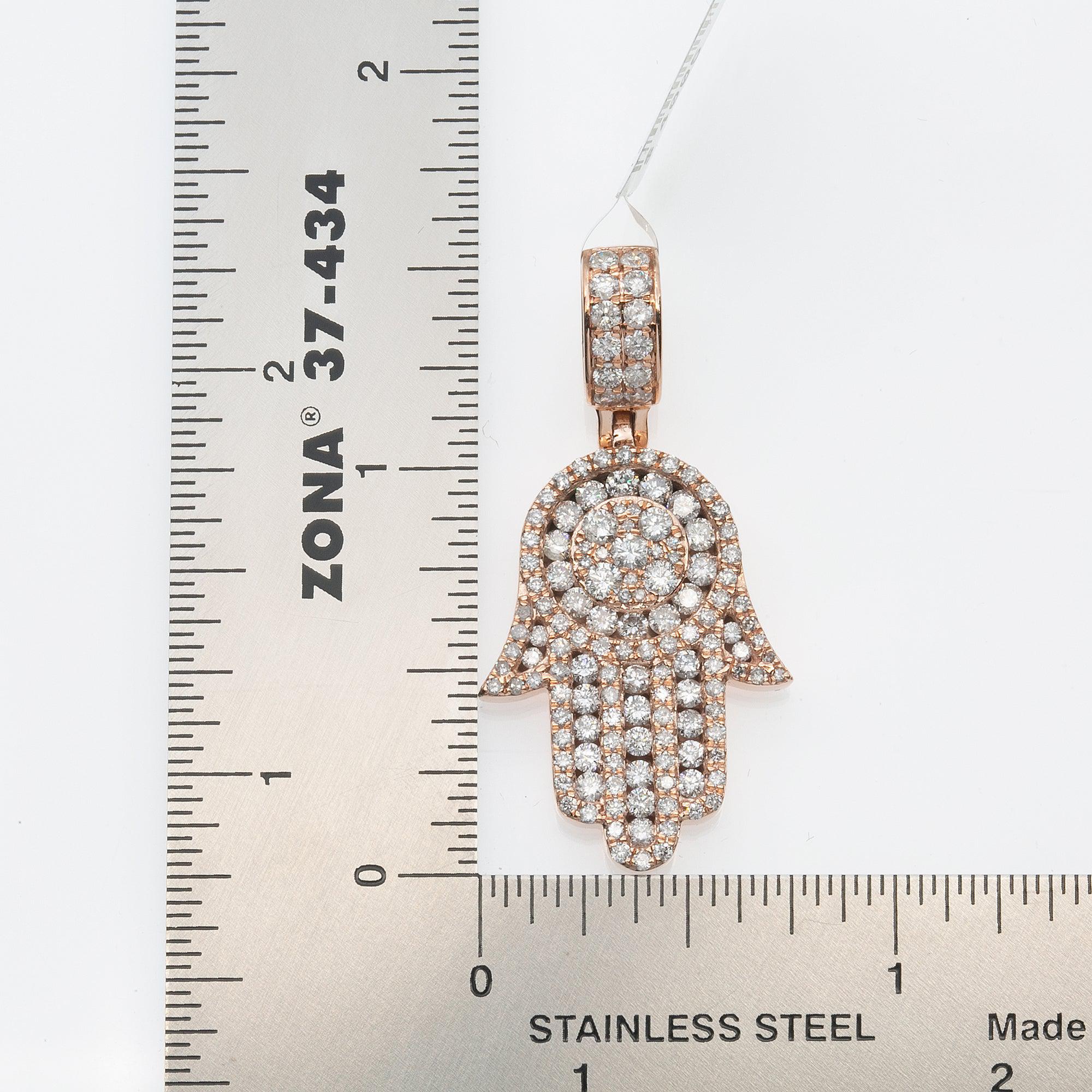 14K ROSE GOLD UNISEX HAMSA PENDANT WITH 2.43 CT DIAMONDS