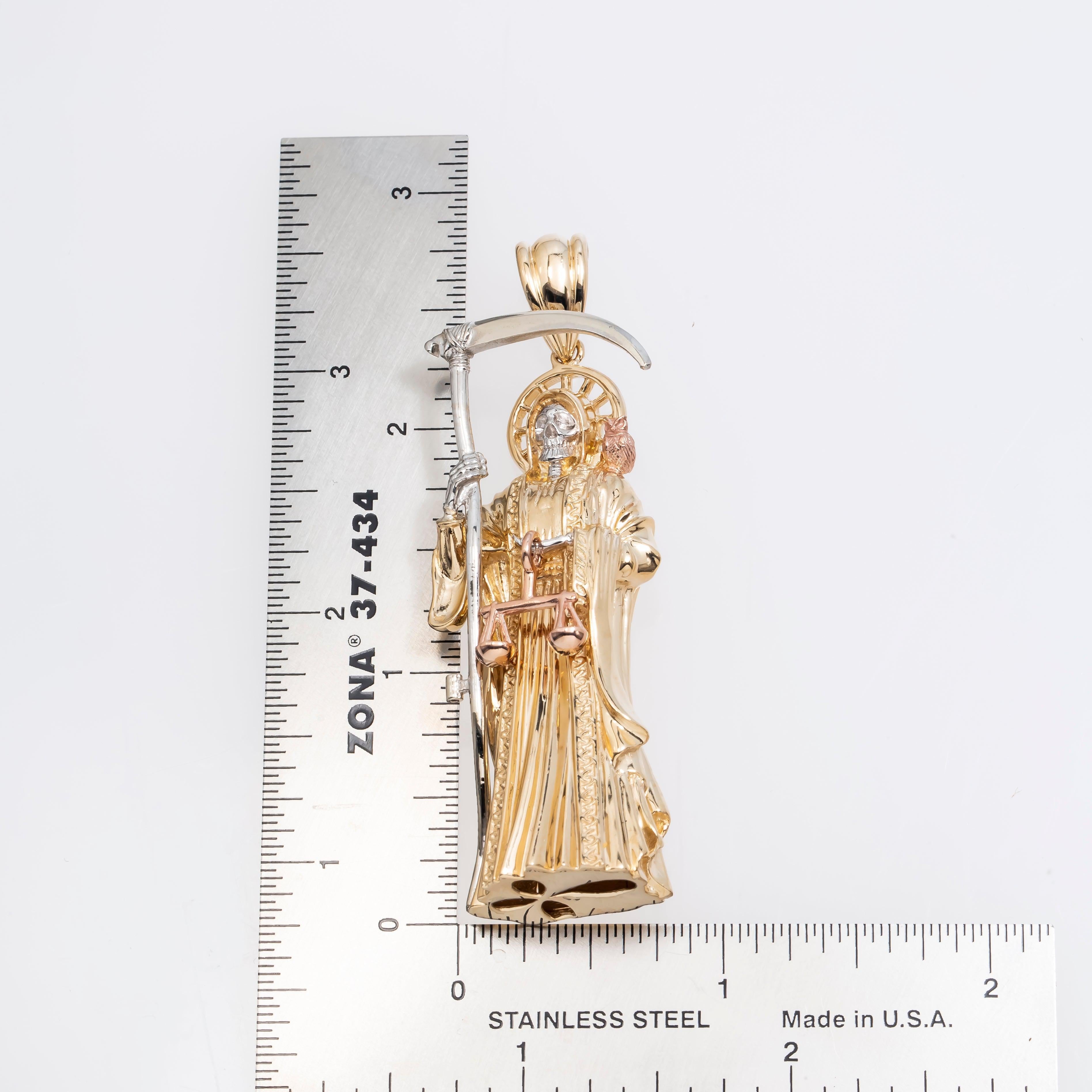 10K GOLD TRICOLOR GRIM REAPER PENDANT 28.2G