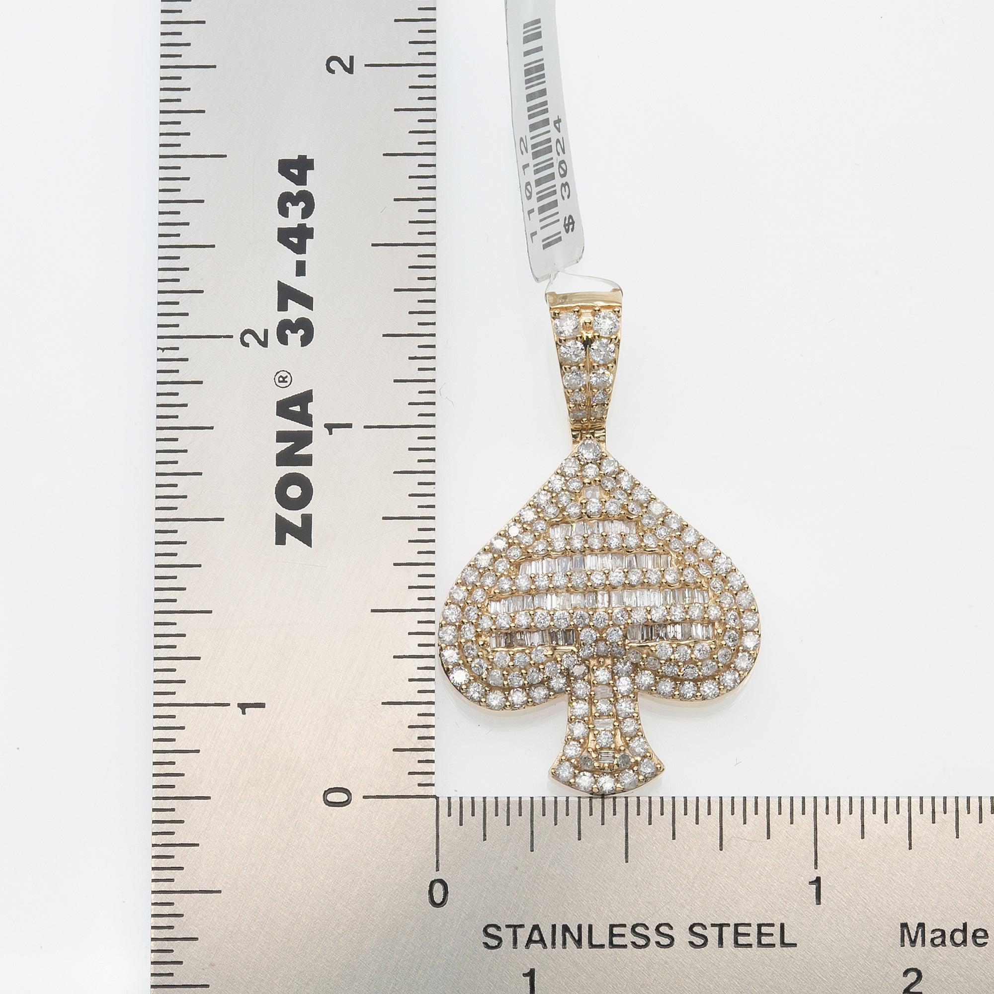 14K GOLD ROUND AND BAGUETTE DIAMONDS SPADE PENDANT 1.56 CT