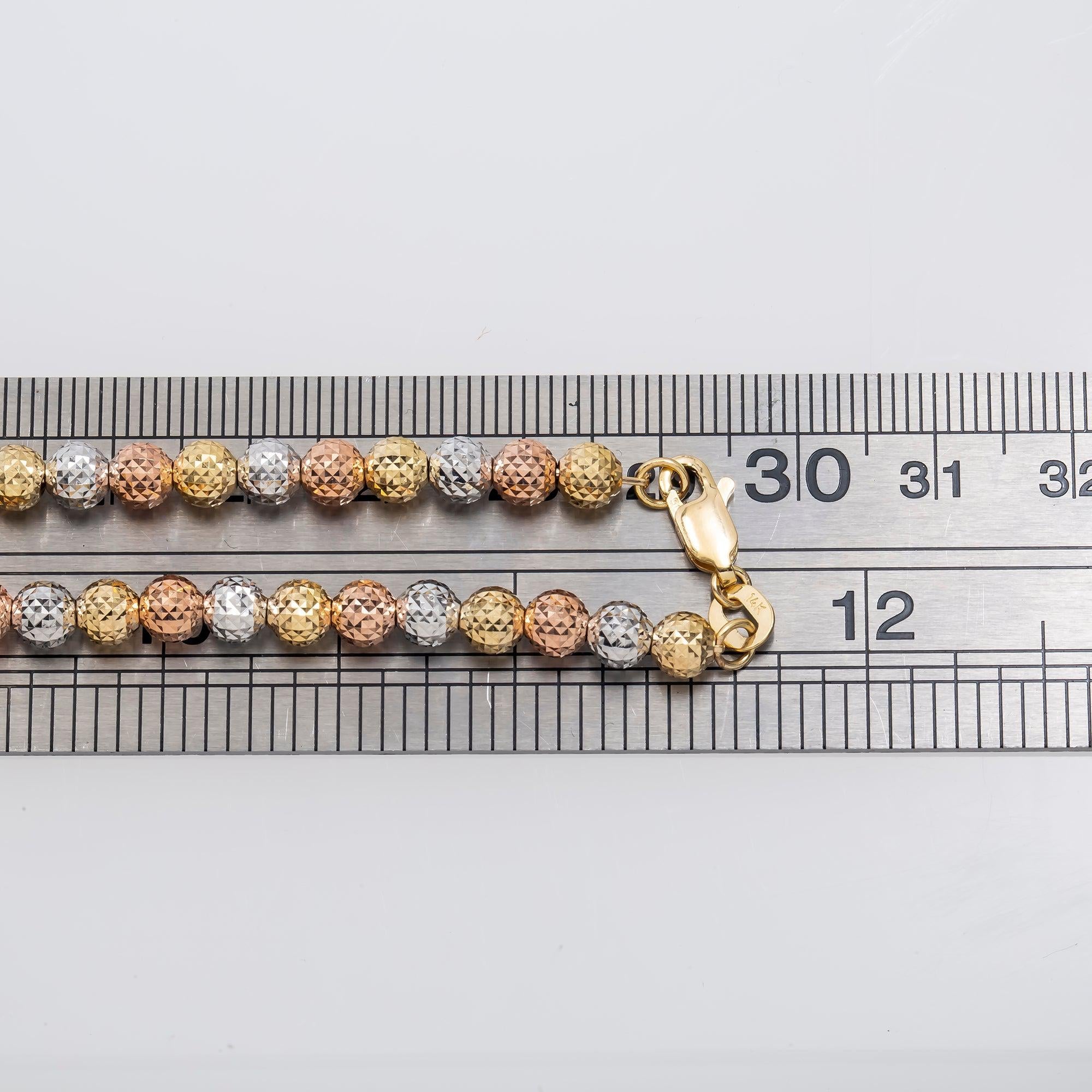 14K GOLD TRI-COLOR 5MM MOON BEAD CHAIN