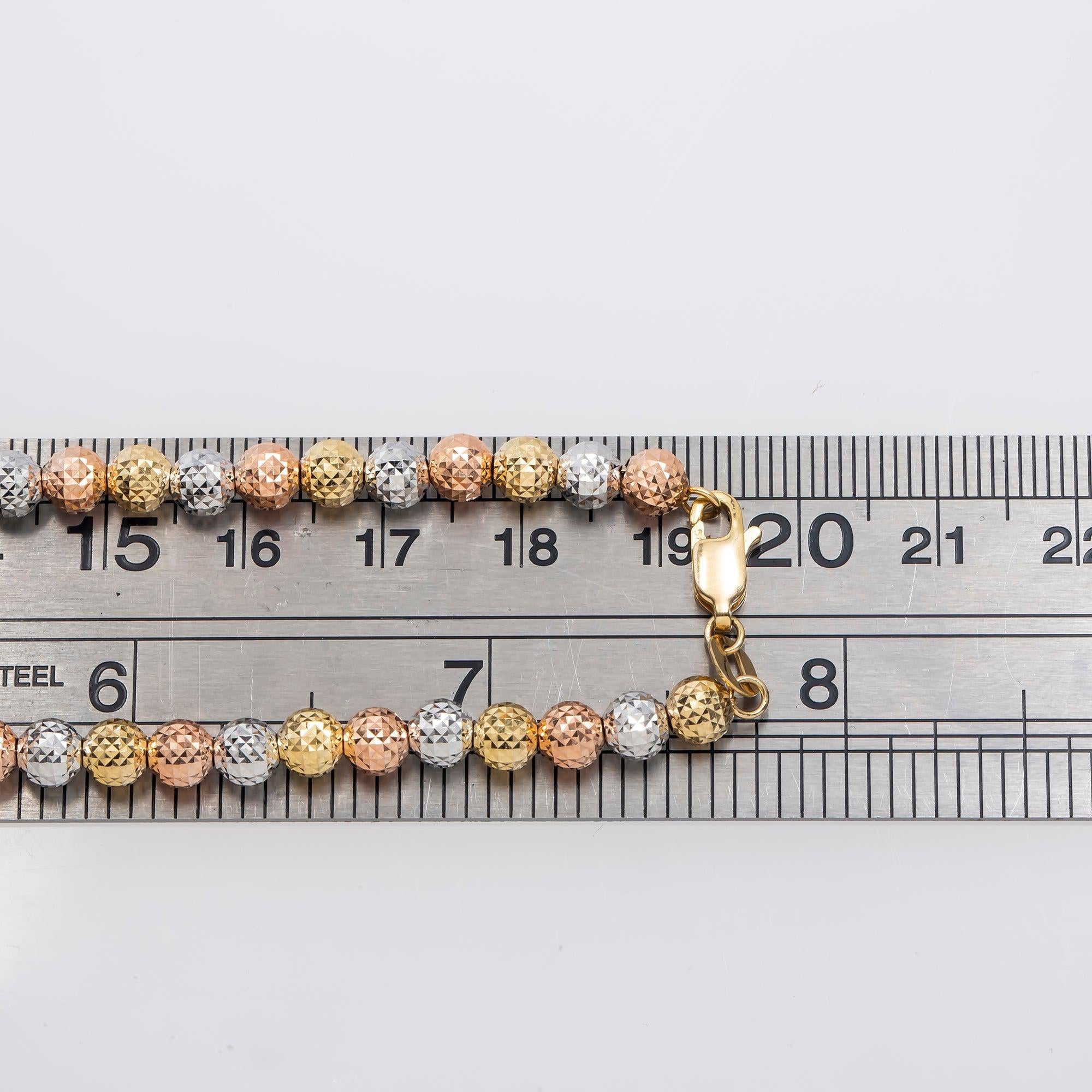 14K GOLD TRI-COLOR 4MM MOON BEAD CHAIN