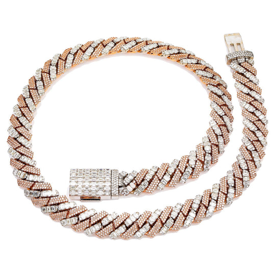 14K ROSE & WHITE GOLD CUBAN CHAIN WITH 63.40 CT DIAMONDS