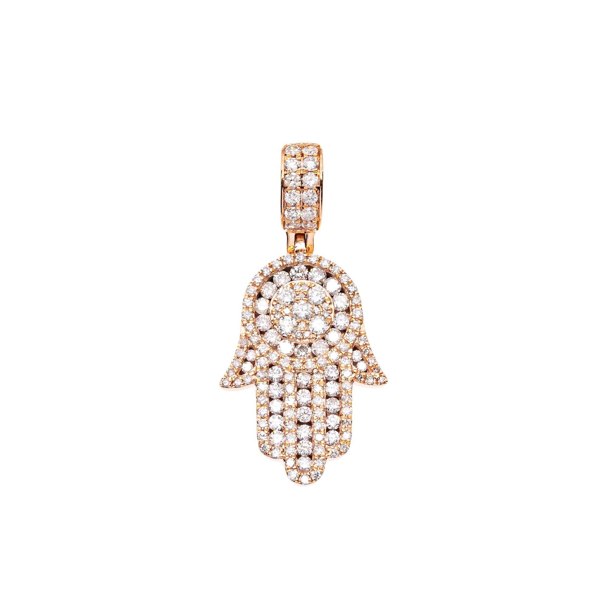 14K ROSE GOLD UNISEX HAMSA PENDANT WITH 2.43 CT DIAMONDS