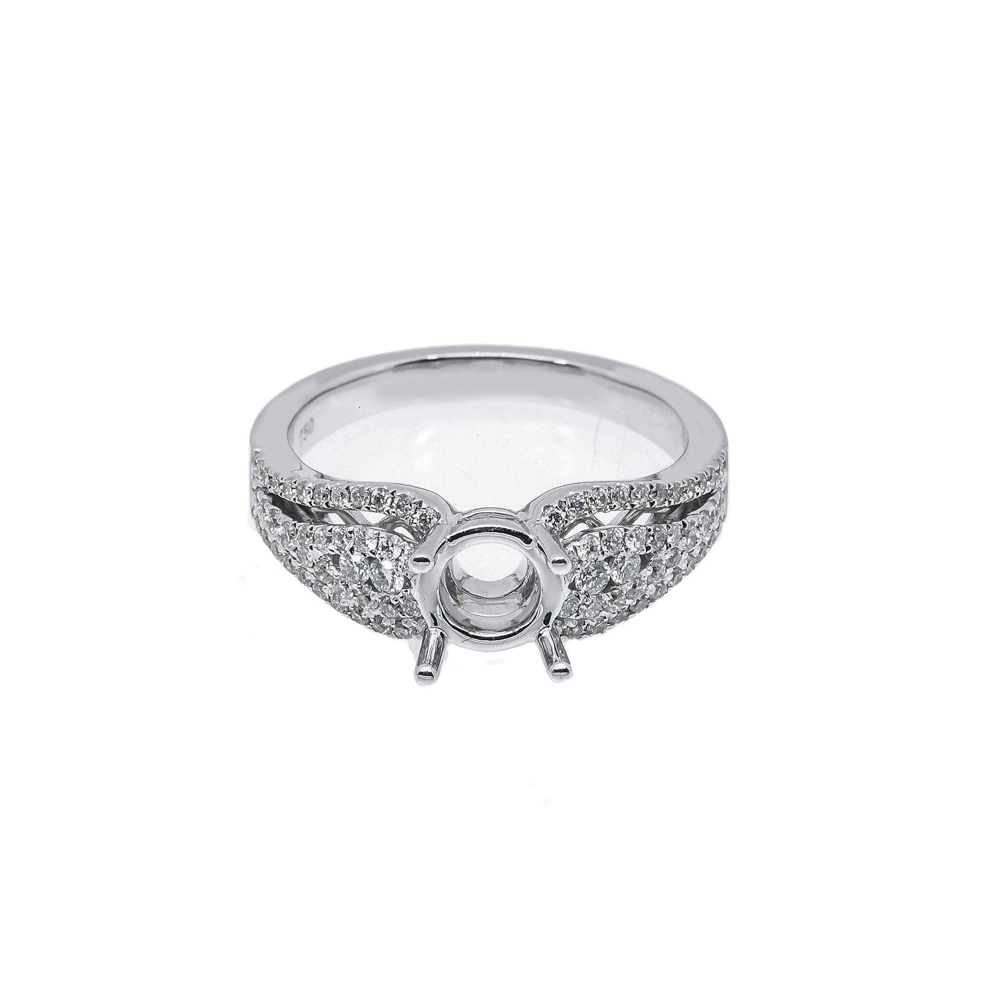 18K White Gold Round Diamond Semi-Mount Ring