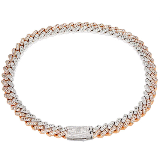 14K ROSE & WHITE GOLD CUBAN CHAIN WITH 34.60 CT DIAMONDS