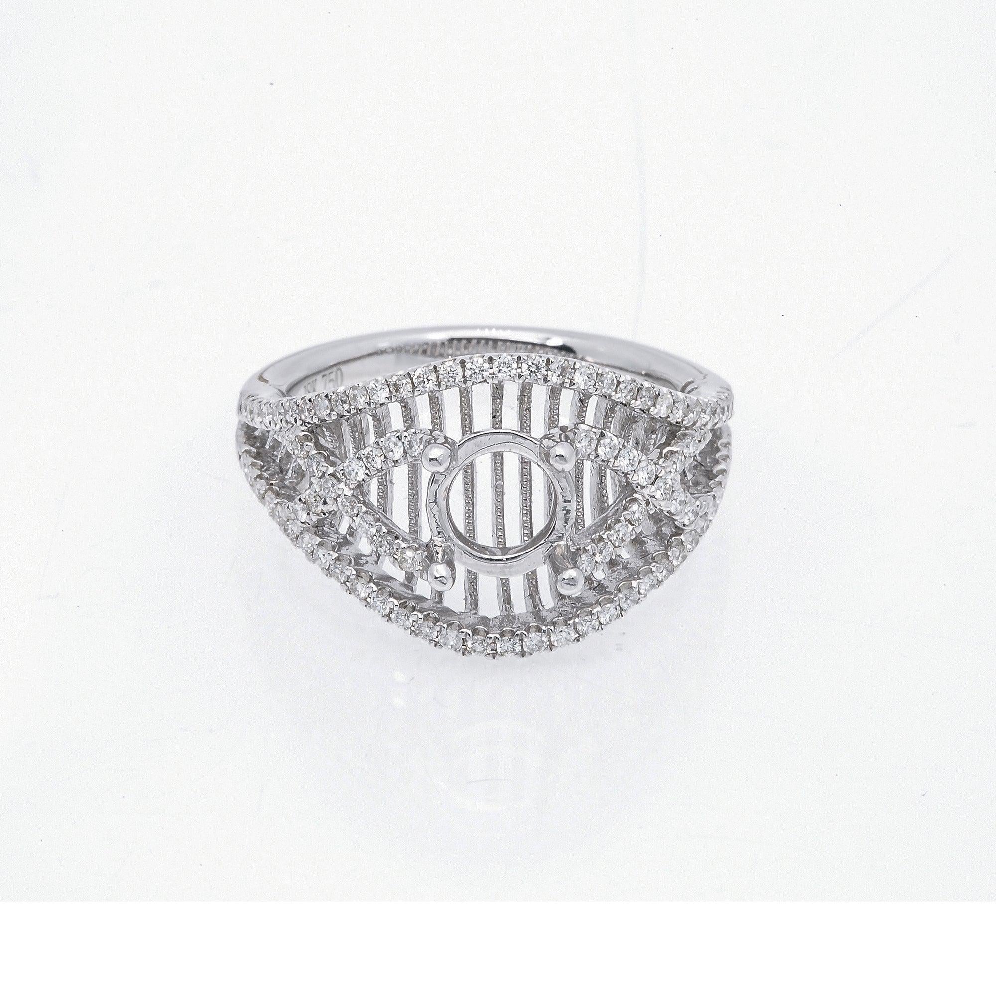 18K White Gold Round Diamond Semi-Mount Ring