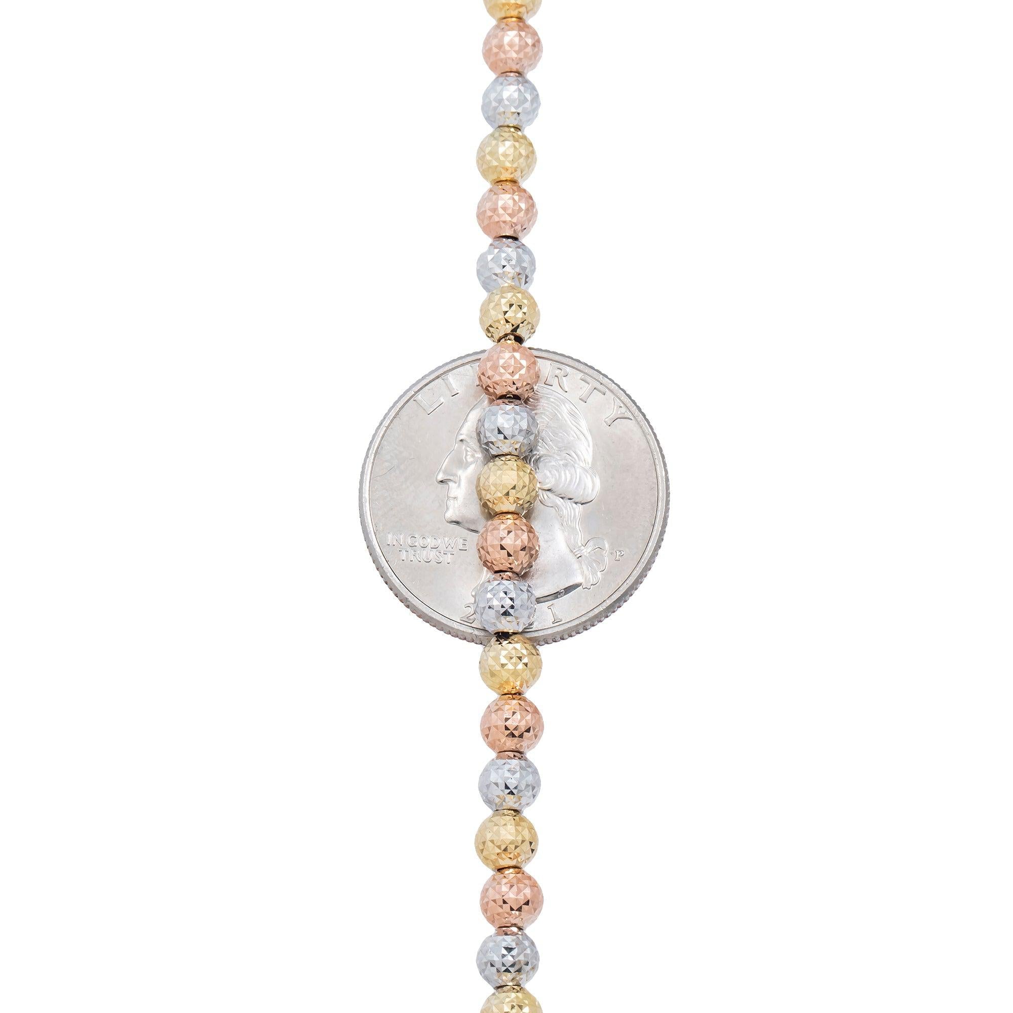 14K GOLD TRI-COLOR 5MM MOON BEAD CHAIN