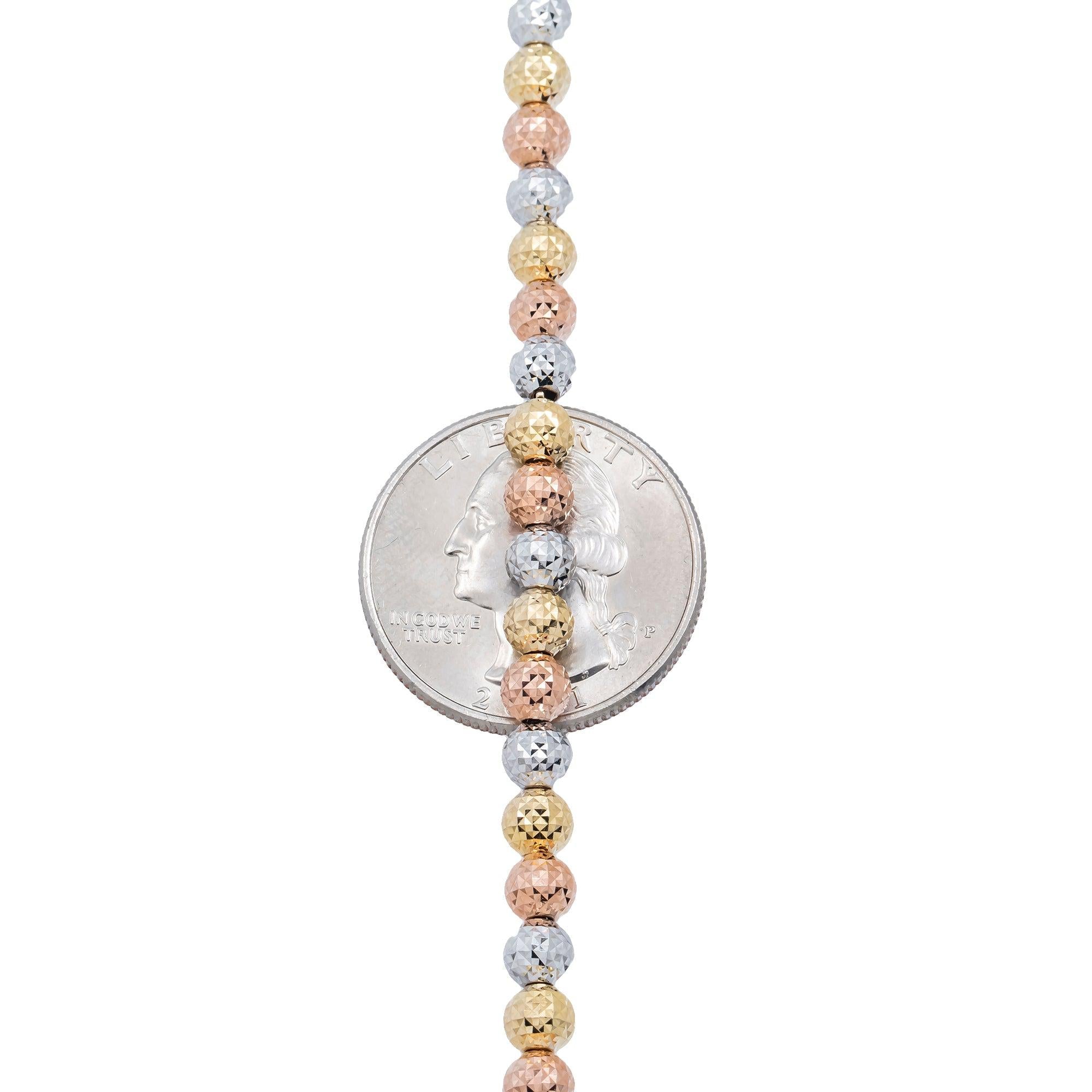 14K GOLD TRI-COLOR 4MM MOON BEAD CHAIN