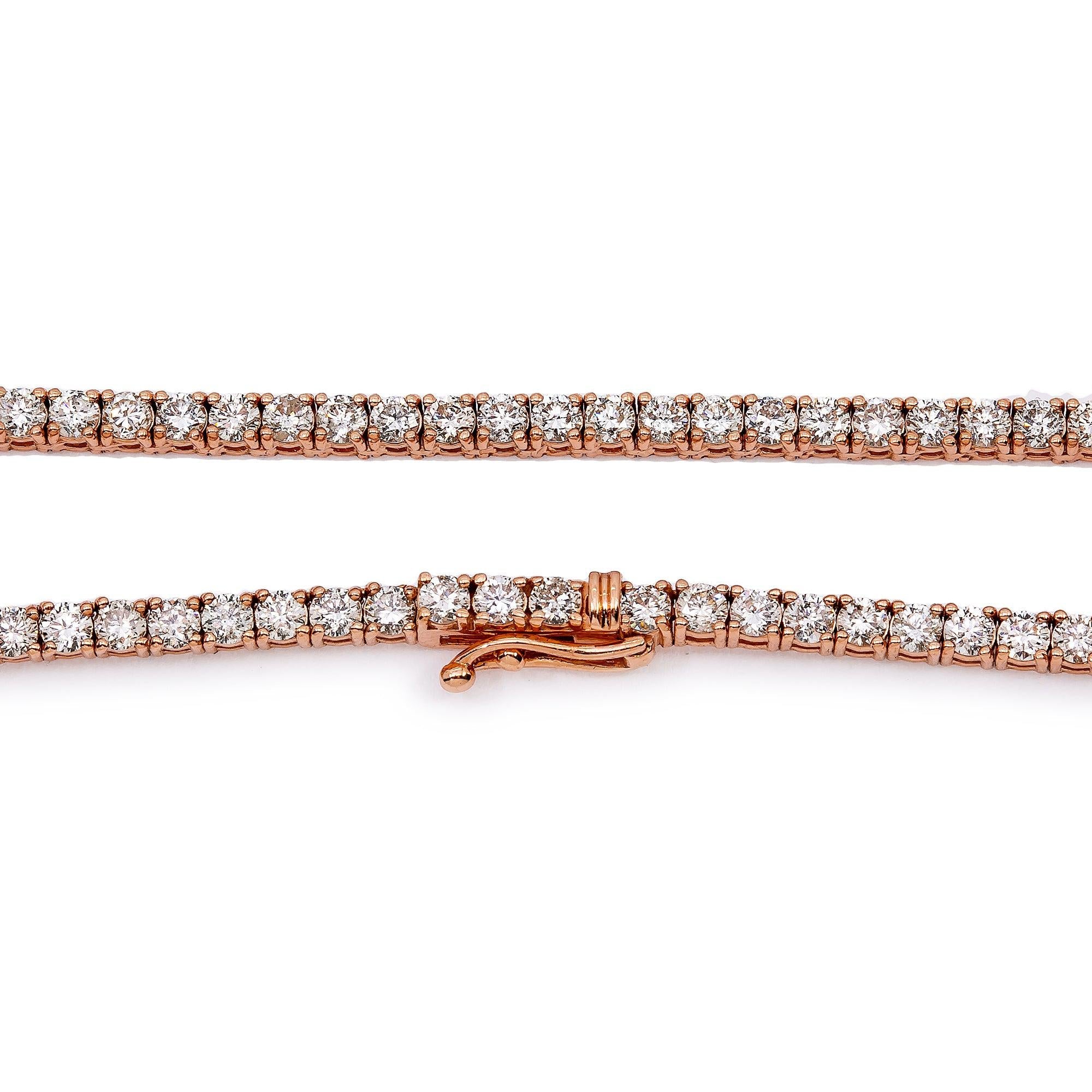 14K Rose Gold Unisex Tennis Chain With 13 CT Diamonds