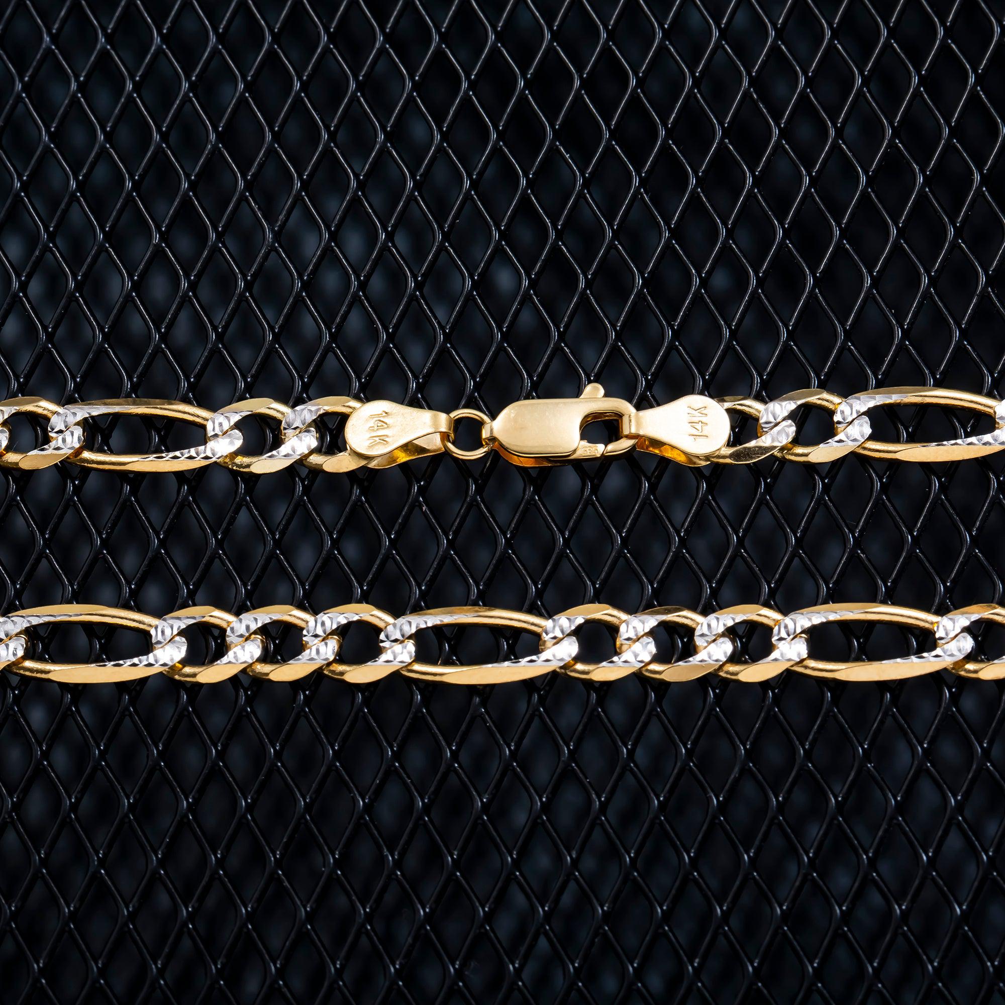 14K GOLD DIAMOND CUT 5MM FIGARO CHAIN