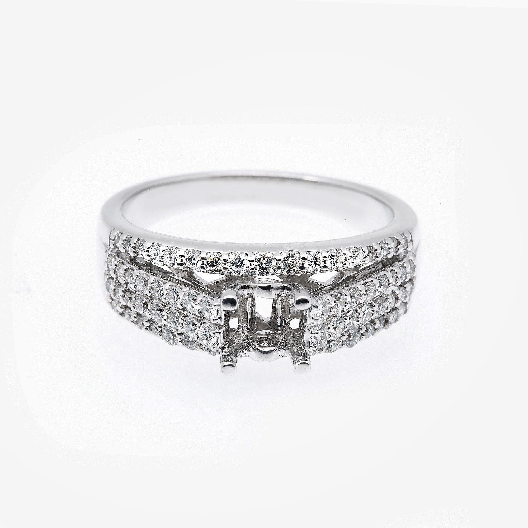 18K White Gold Round Diamond Semi-Mount Ring