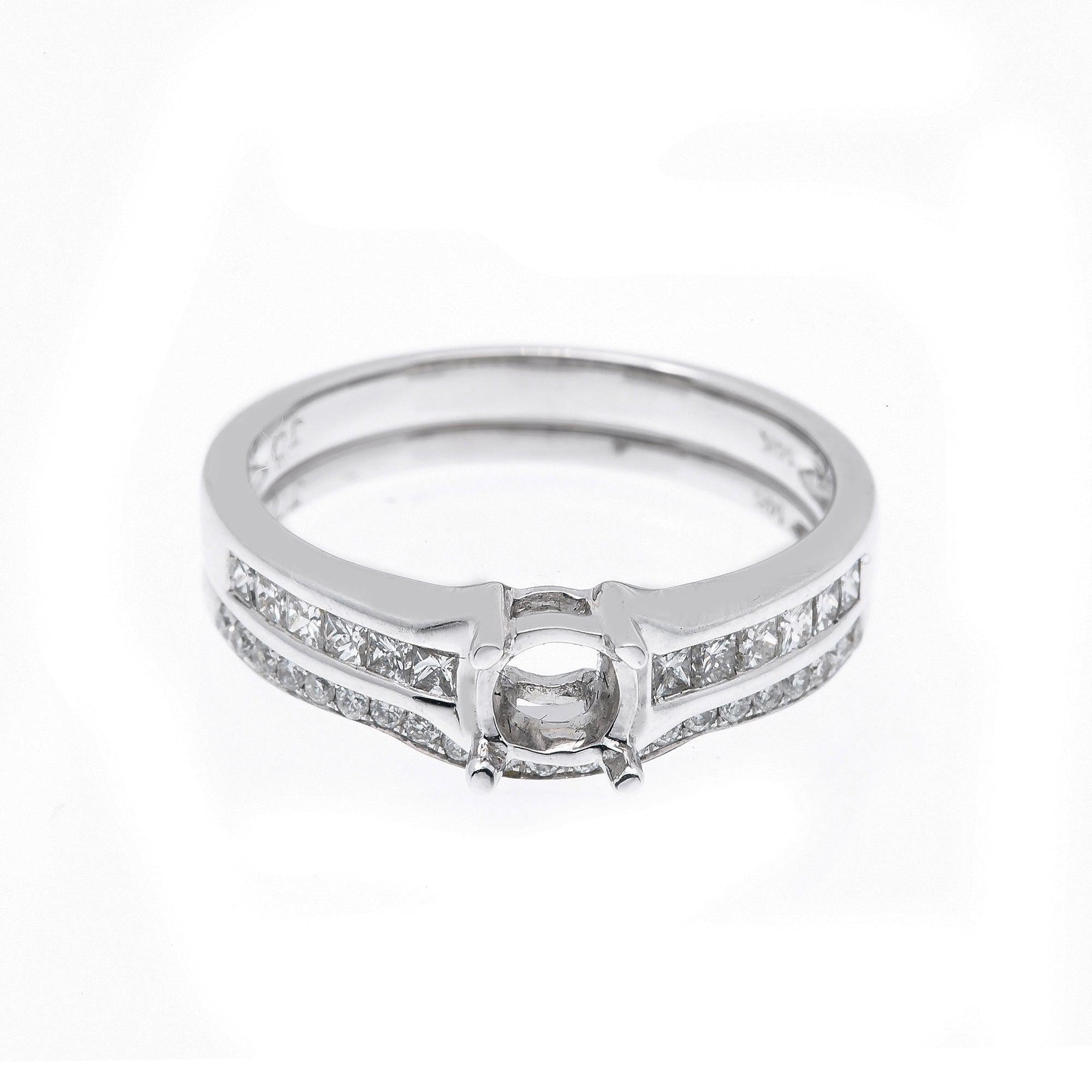 14K White Gold Double Round Diamond Semi-Mount Bridal Set