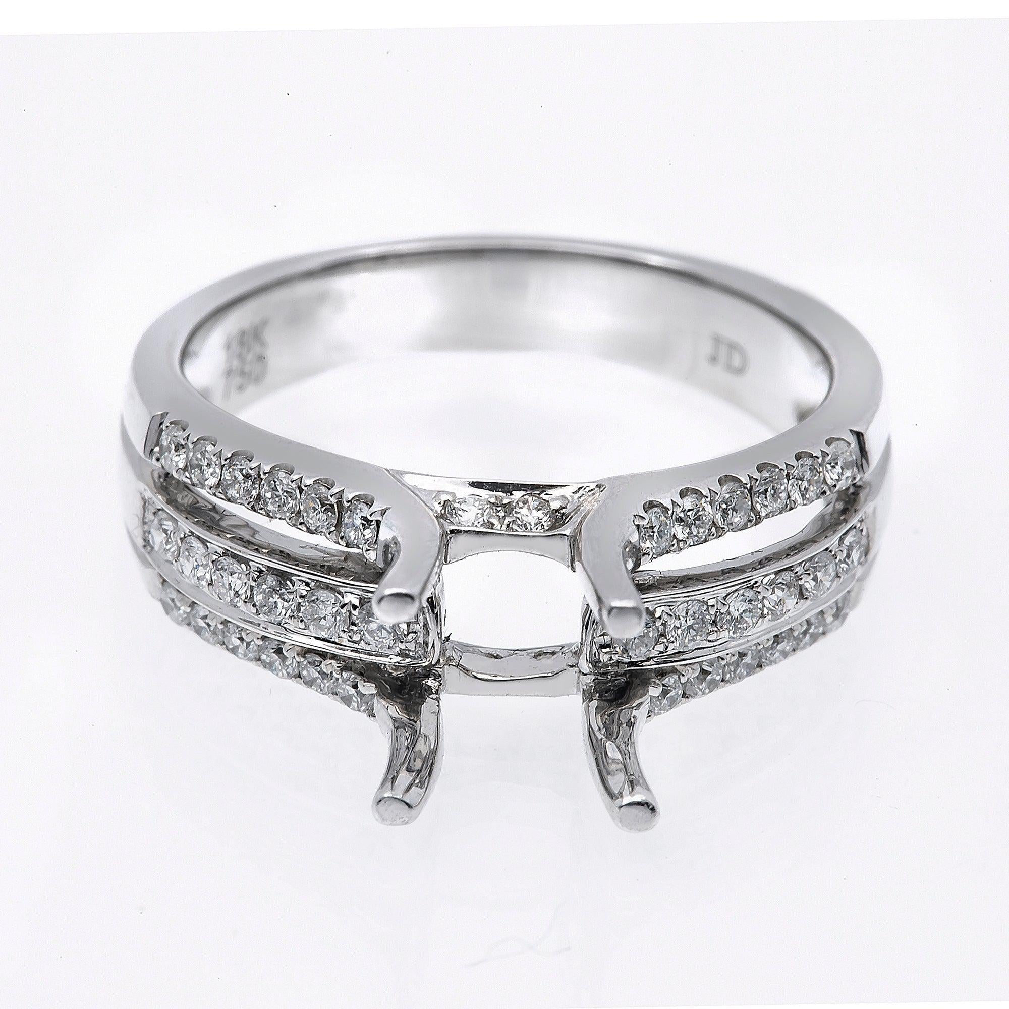 14K White Gold Round Diamond Semi-Mount Ring