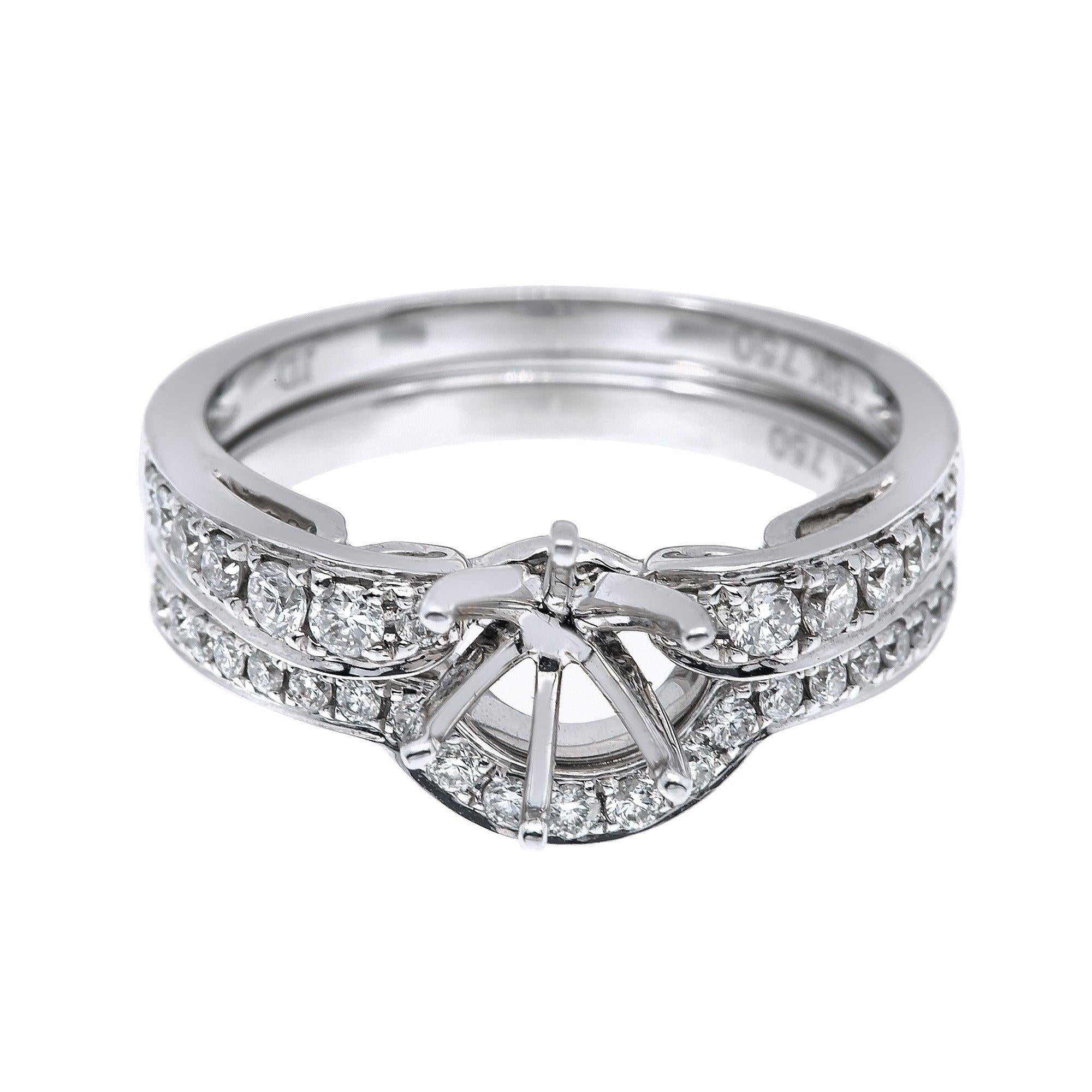 14K White Gold Double Round Diamond Semi-Mount Bridal Set