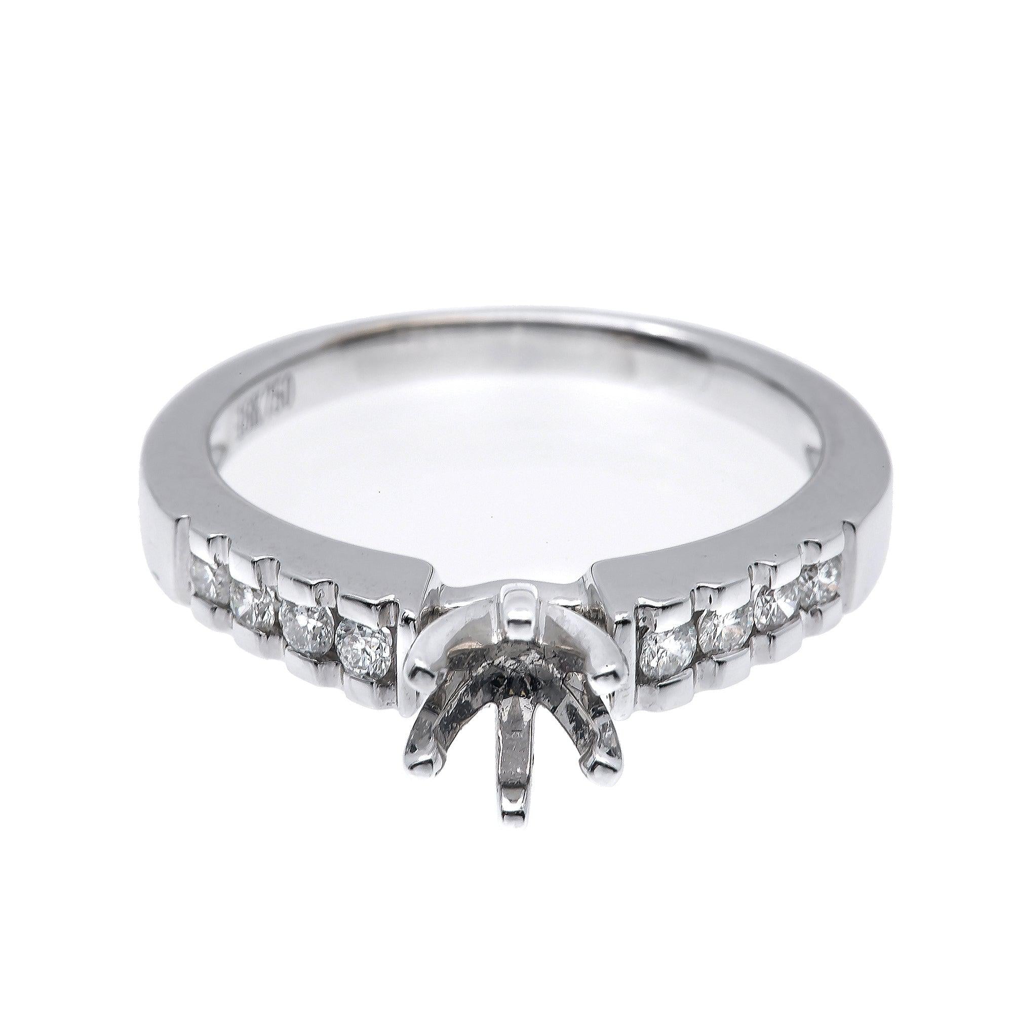 14K White Gold Round Diamond Semi-Mount Ring