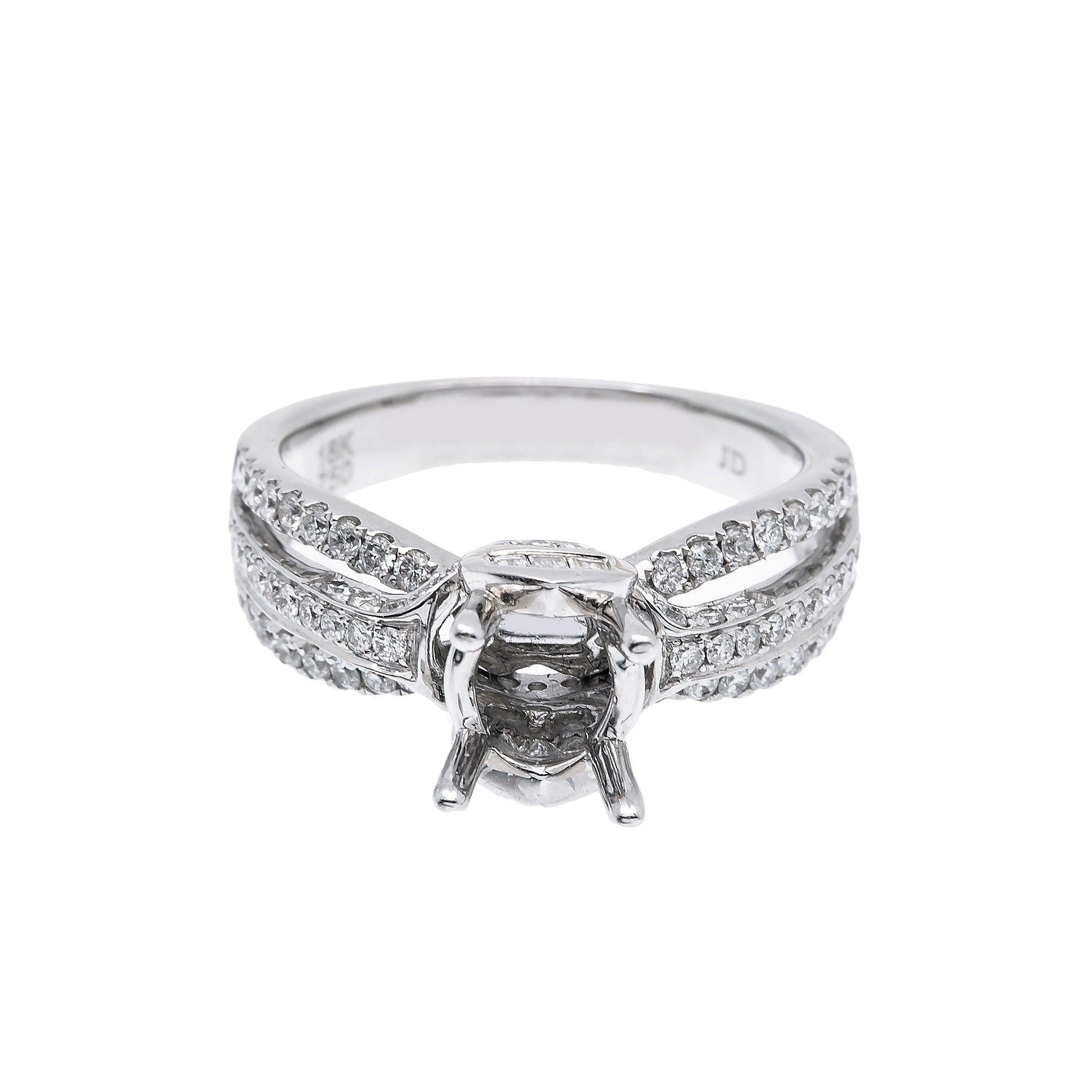 14K White Gold Round Diamond Semi-Mount Ring