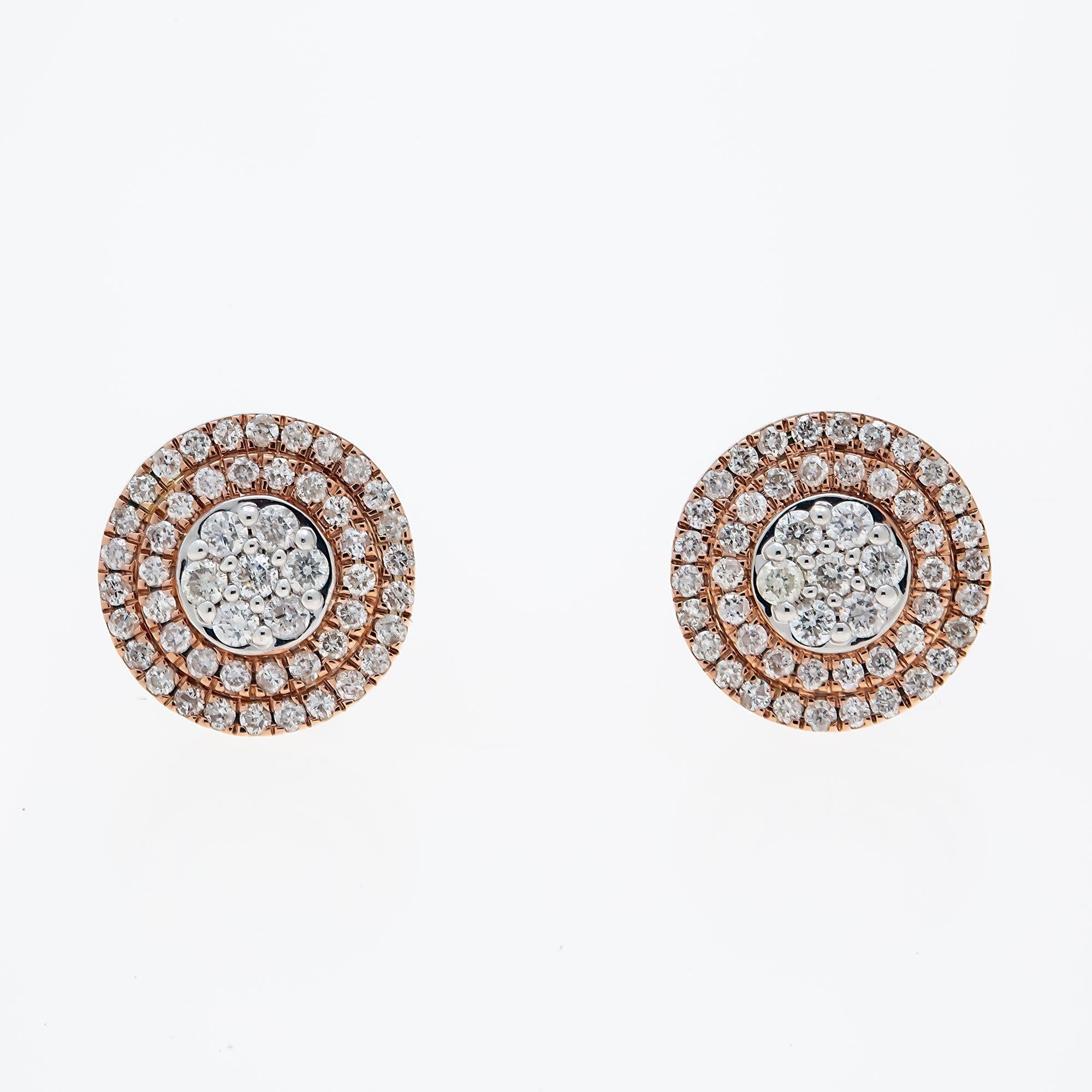 10K GOLD ROUND DIAMOND CLUSTER EARRINGS 1.02 CTW